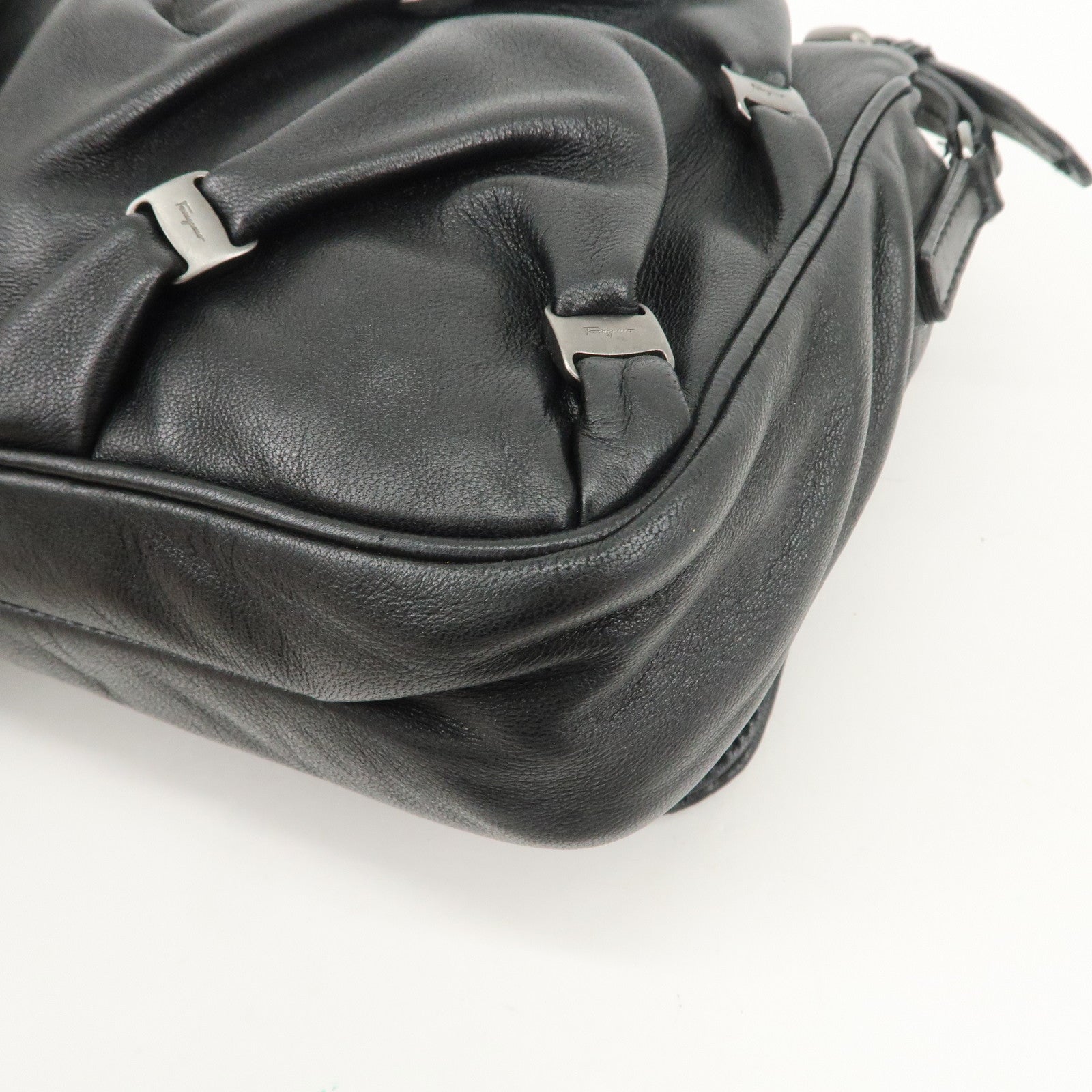 Ferragamo Mini Vara Leather Shoulder Bag Hand Bag Black