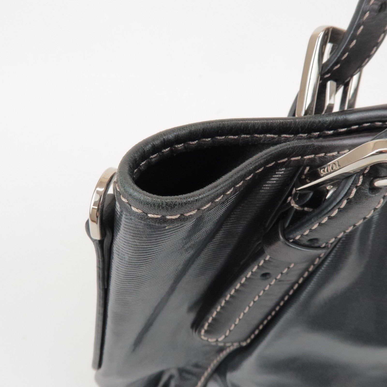 TOD'S PVC Coated Canvas Leather Tote Bag Hand Bag Black
