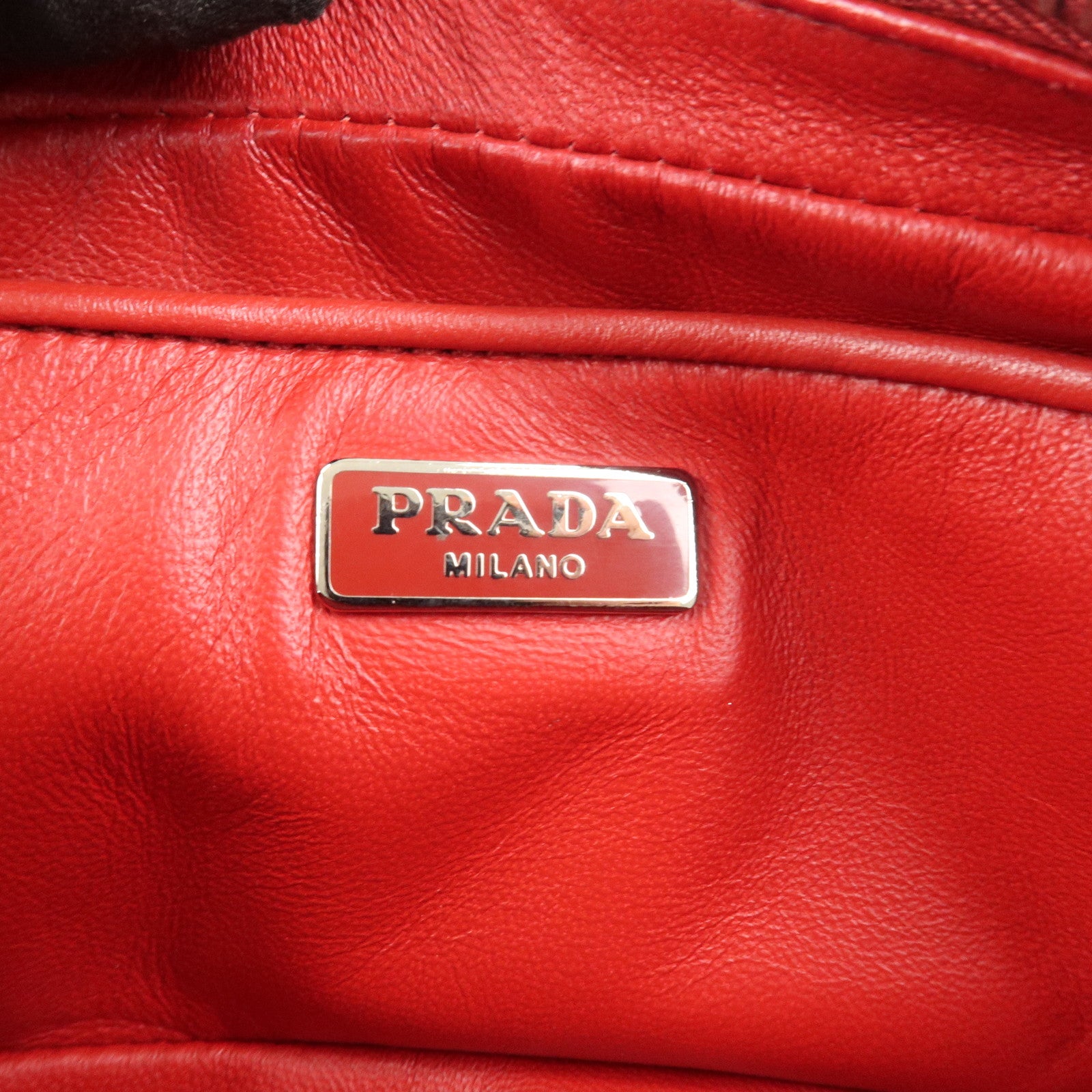 PRADA Logo Leather Mini Shoulder Bag Camera Bag Studs Red 1N1674