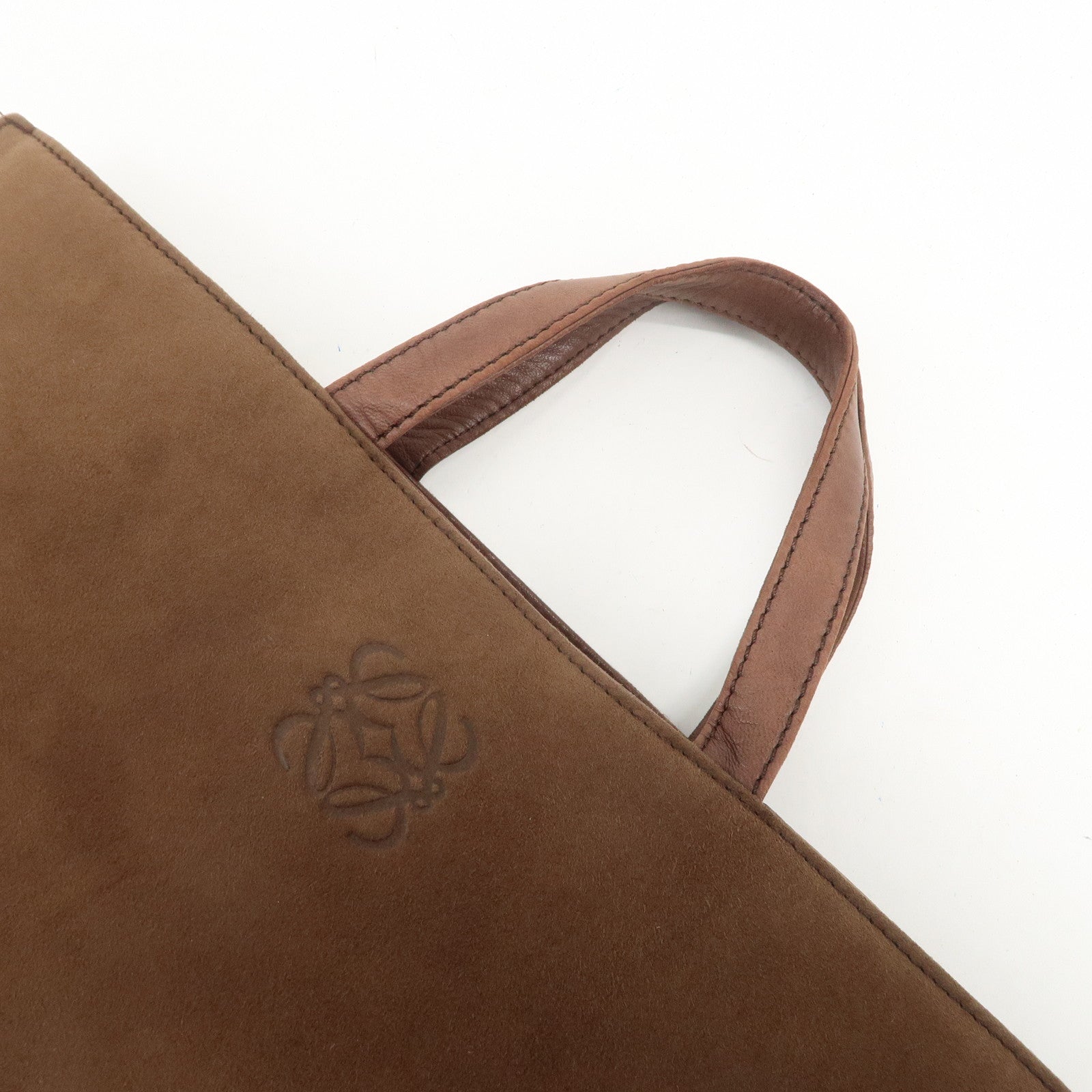 LOEWE Anagram Suede Tote Bag Hand Bag Brown