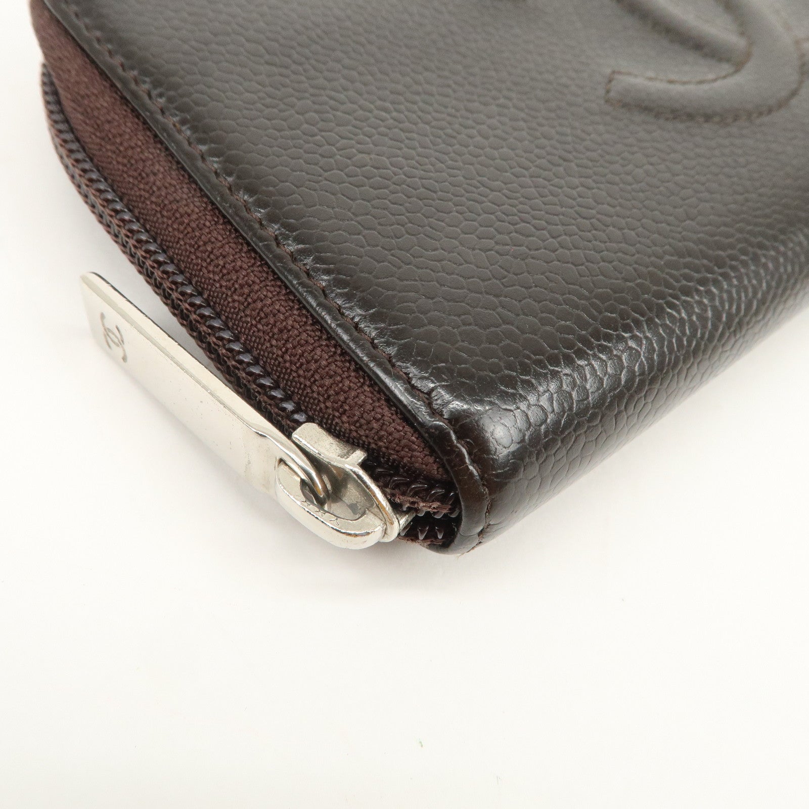 CHANEL COCO Mark Caviarskin Round Zippy Long Wallet Brown