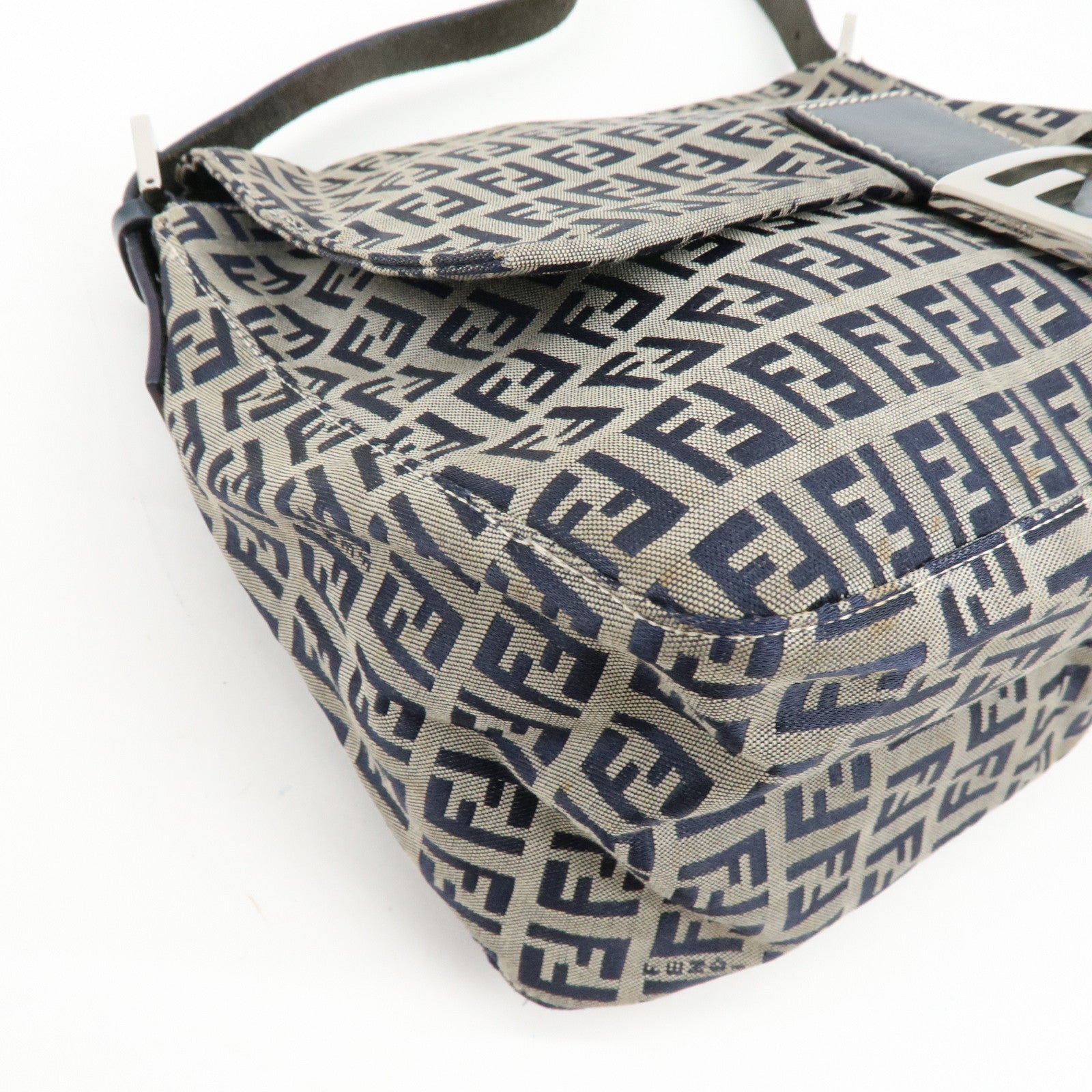 FENDI Mamma Baguette Zucchino Canvas Leather Shoulder Bag 26325
