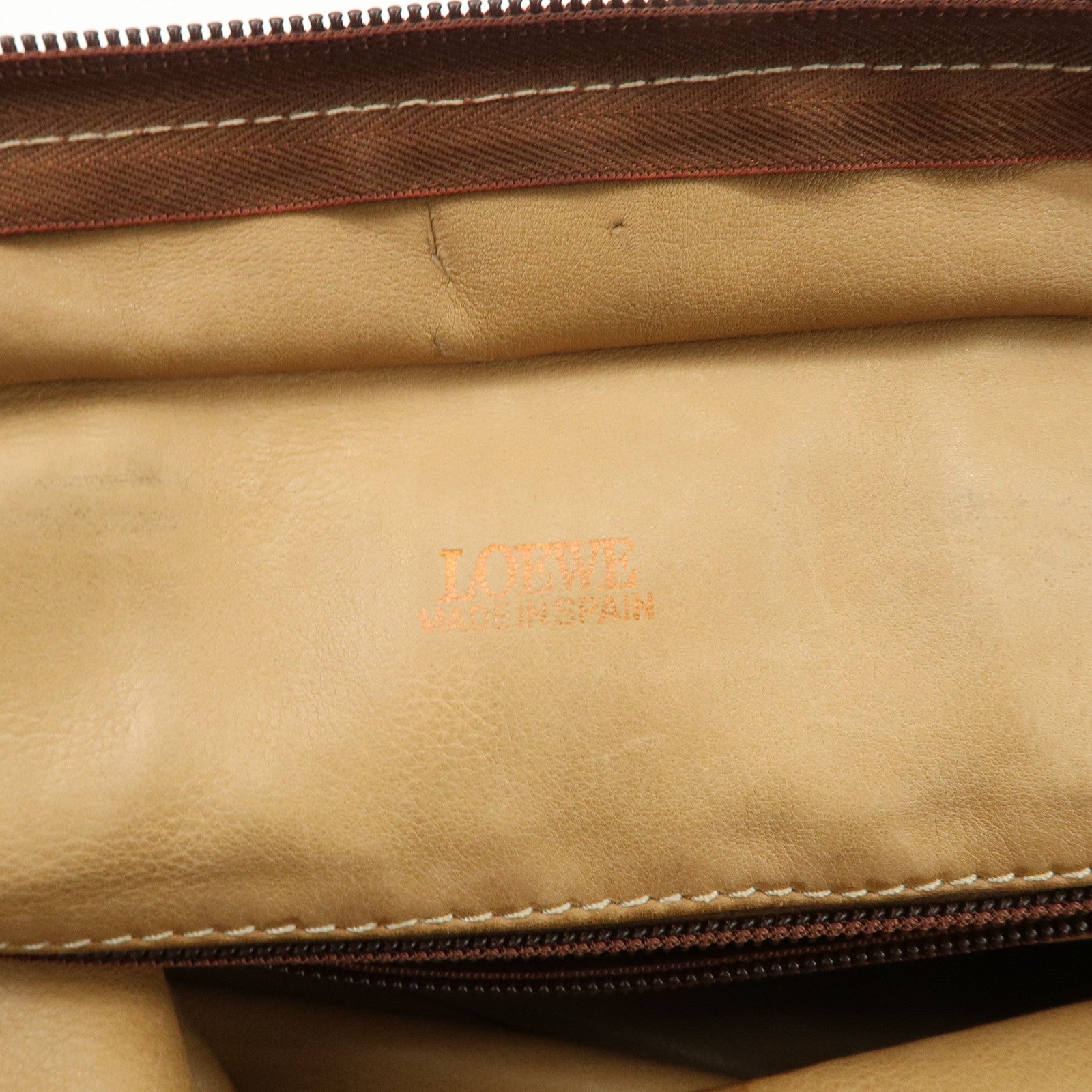 LOEWE Anagram Amazona 40 Suede Leather Hand Bag Beige Dark Brown Used