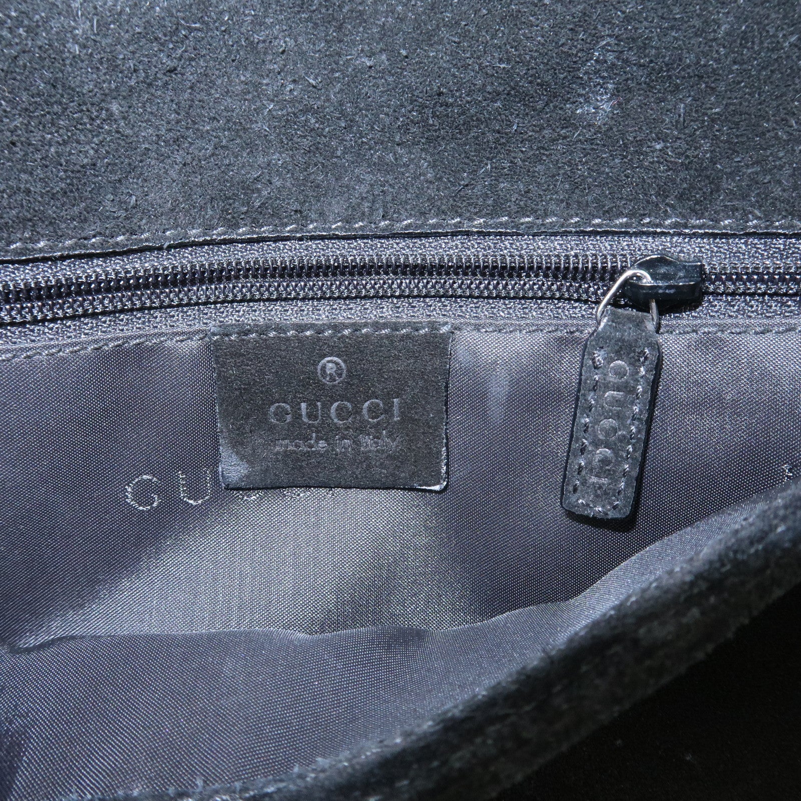 GUCCI Bamboo Suede Shoulder Bag Hand Bag Black 001・3239