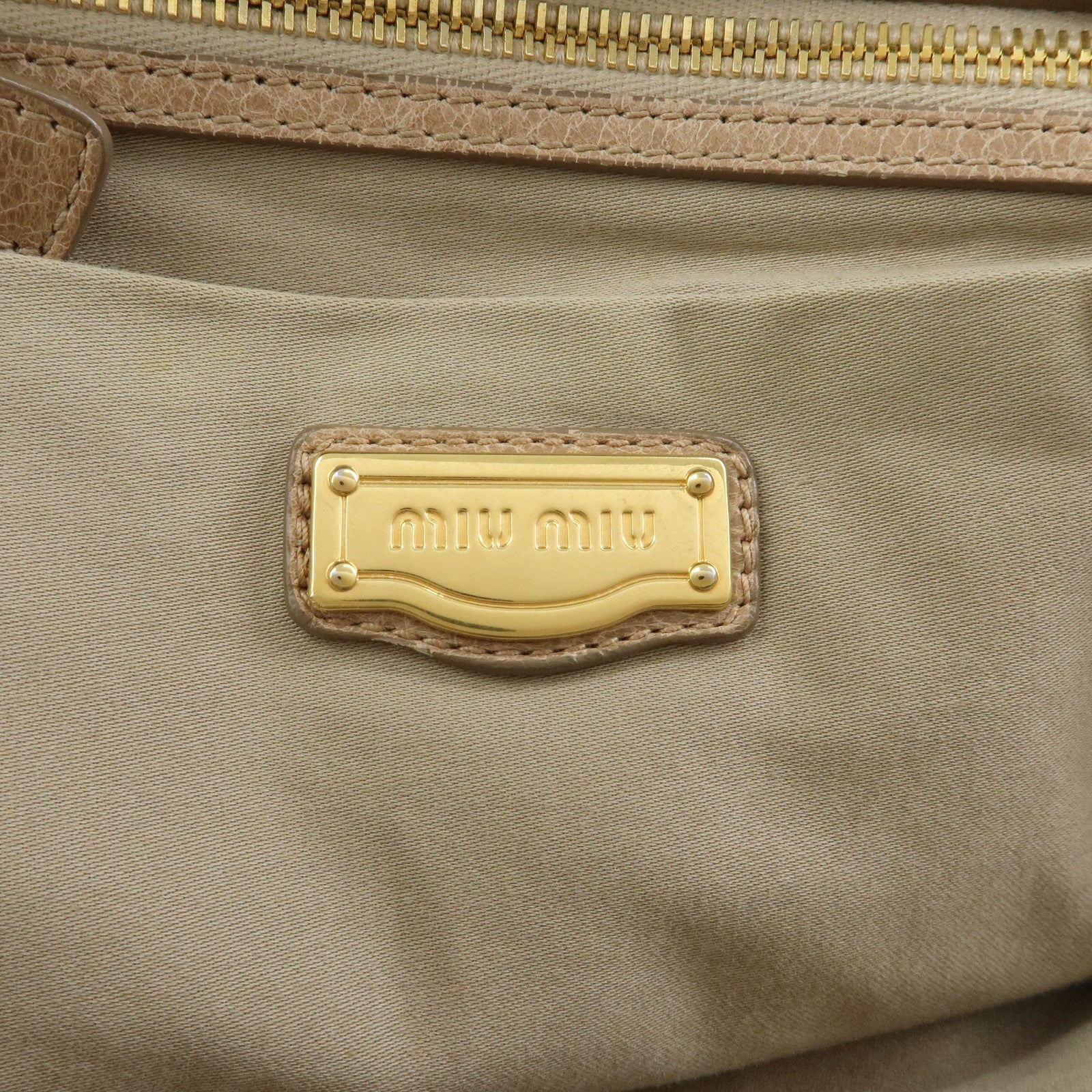 MIU MIU Leather 2Way Bag Hand Bag Shoulder Bag Beige