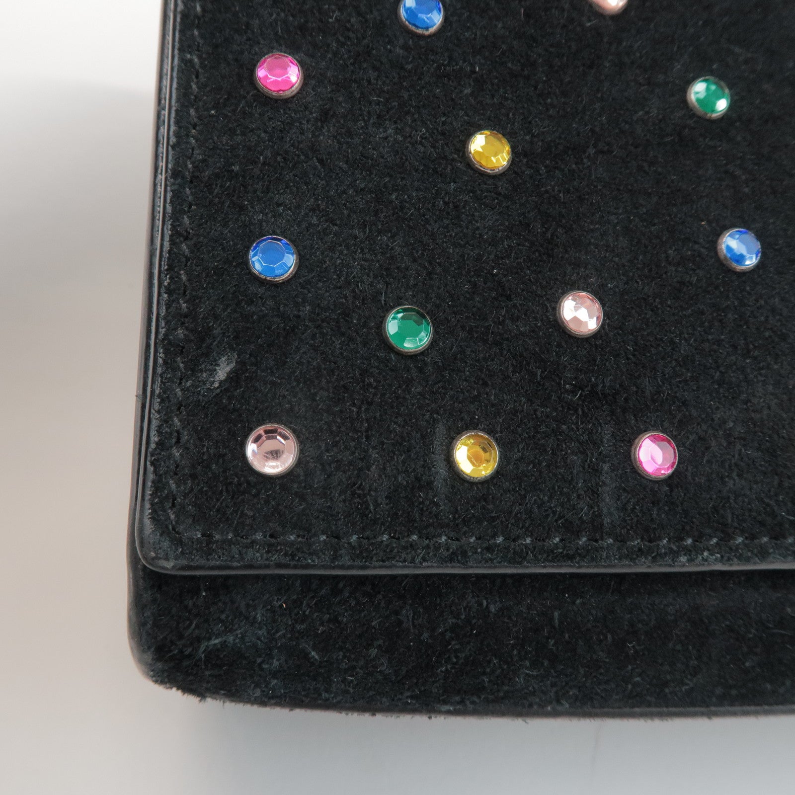 SAINT LAURENT PARIS Cassandra Suede Rhinestone Shoulder Bag 513074