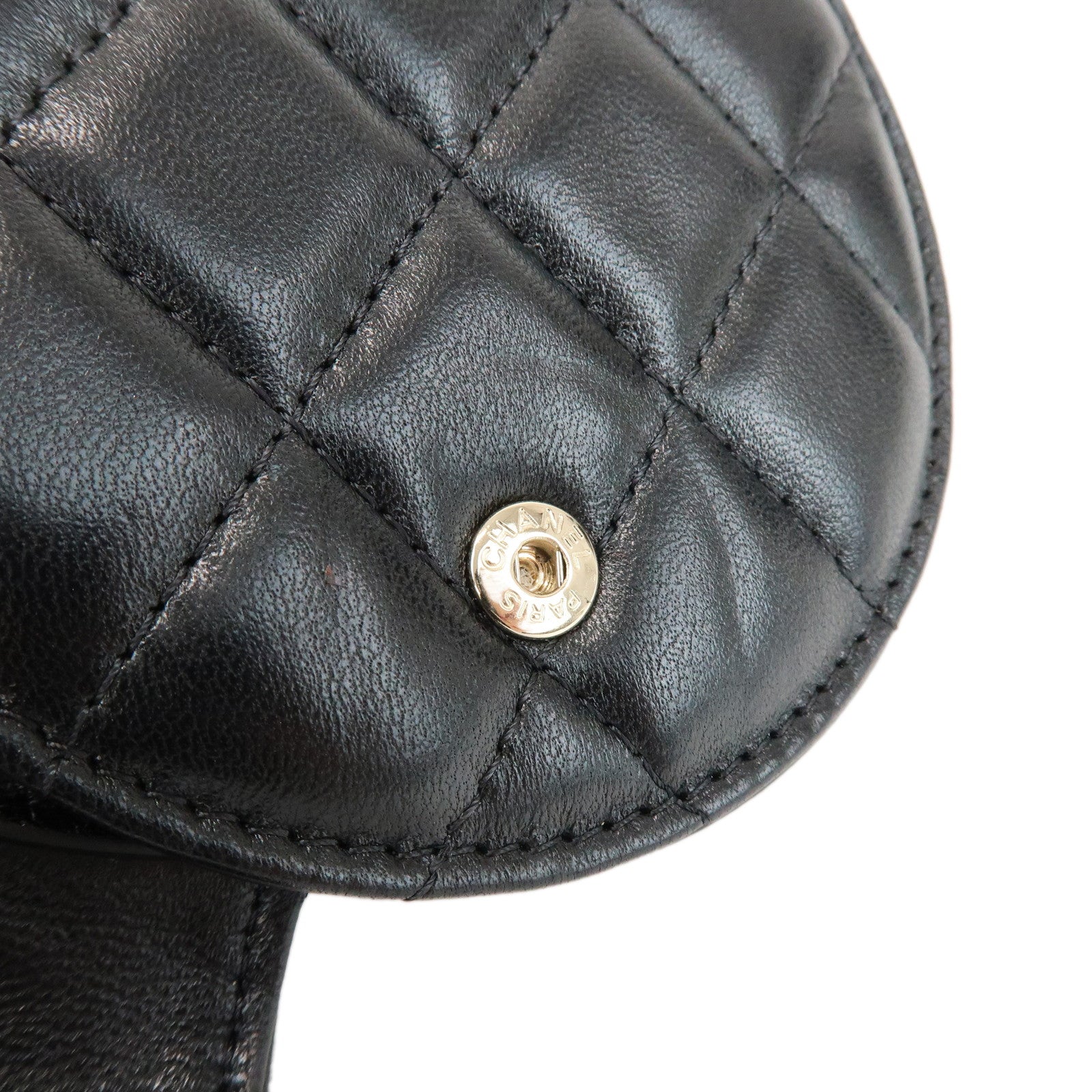 CHANEL Matelasse COCO Mark Lamb Skin Bag Charm Key Chain Black