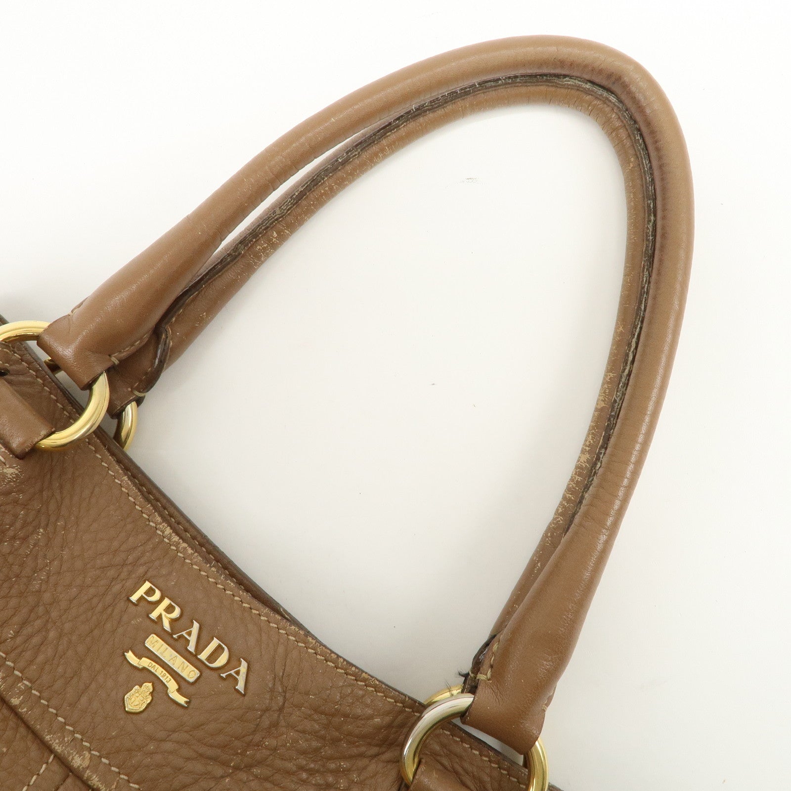 PRADA Calf Leather 2Way Bag Hand Bag Shoulder Bag Brown