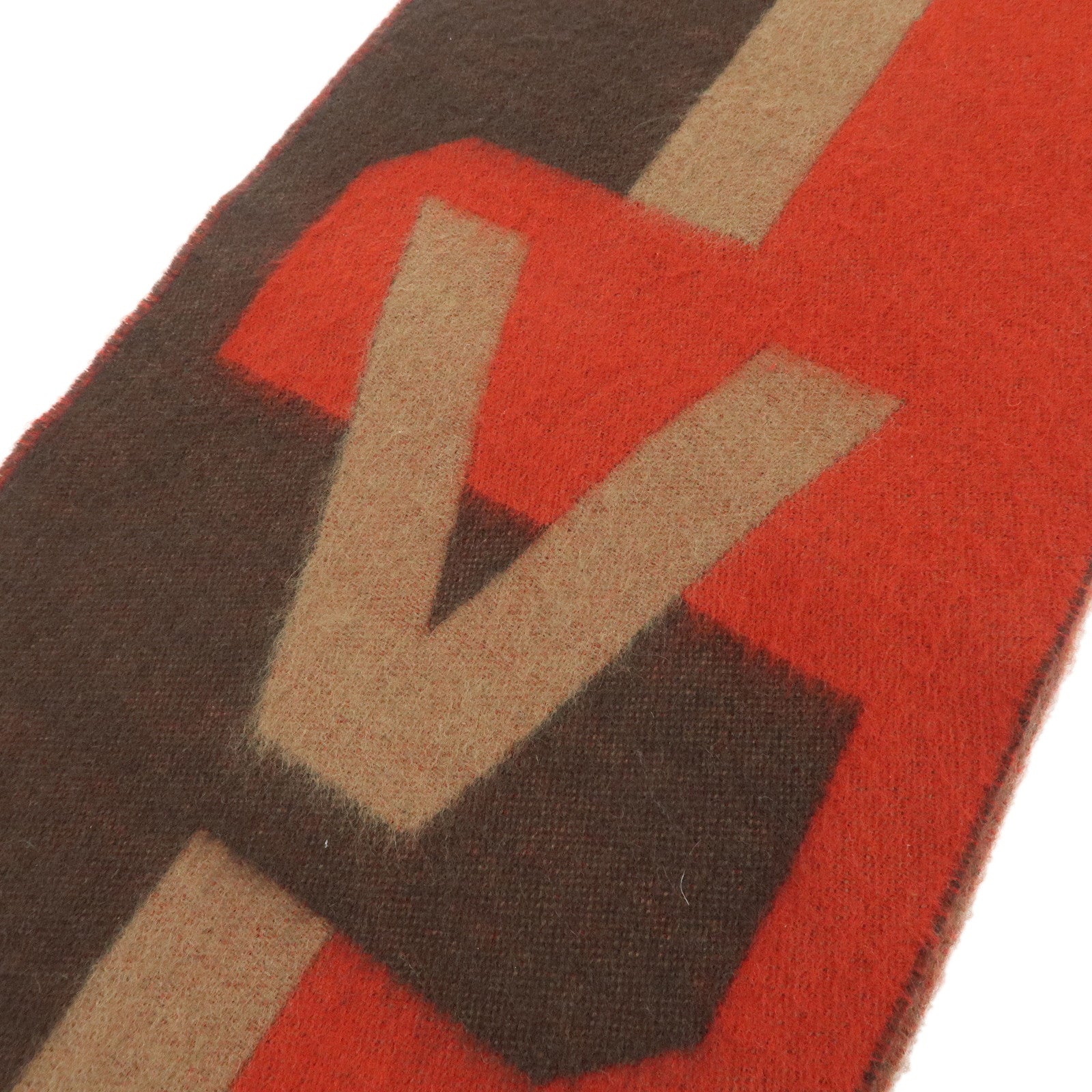 Louis Vuitton Wool Cashmere Echarpe V Istoric Scarf Brown Red