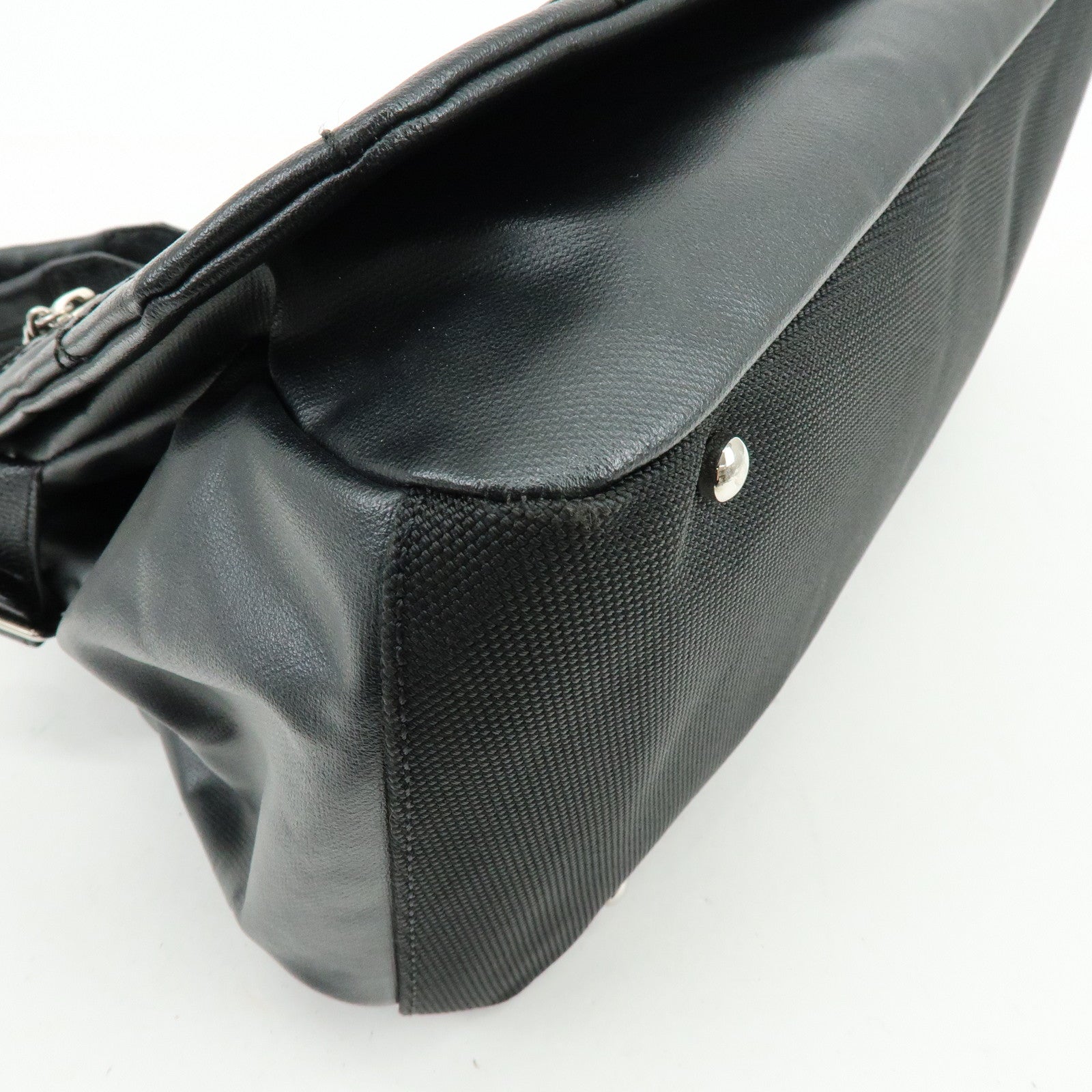 CHANEL Paris Biarritz PVC Coated Canvas Leather Shoulder Bag Black