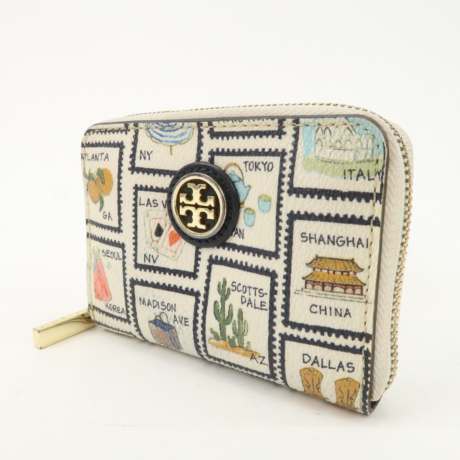 TORY BURCH Leather Set of 5 Compact Wallet Blue Yellow Ivory Black