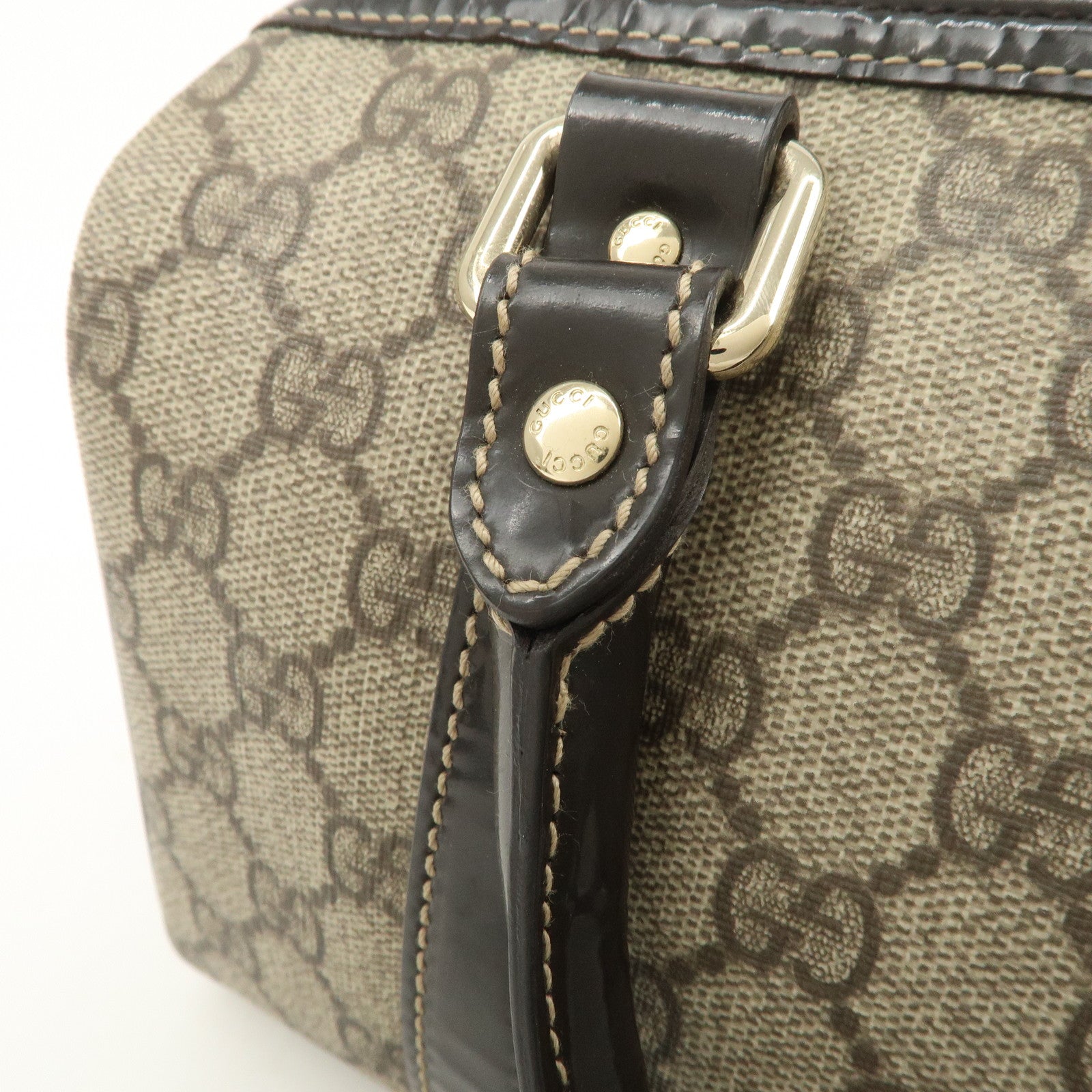 GUCCI GG Spream Patent Leather Mini Boston Bag Beige 193604