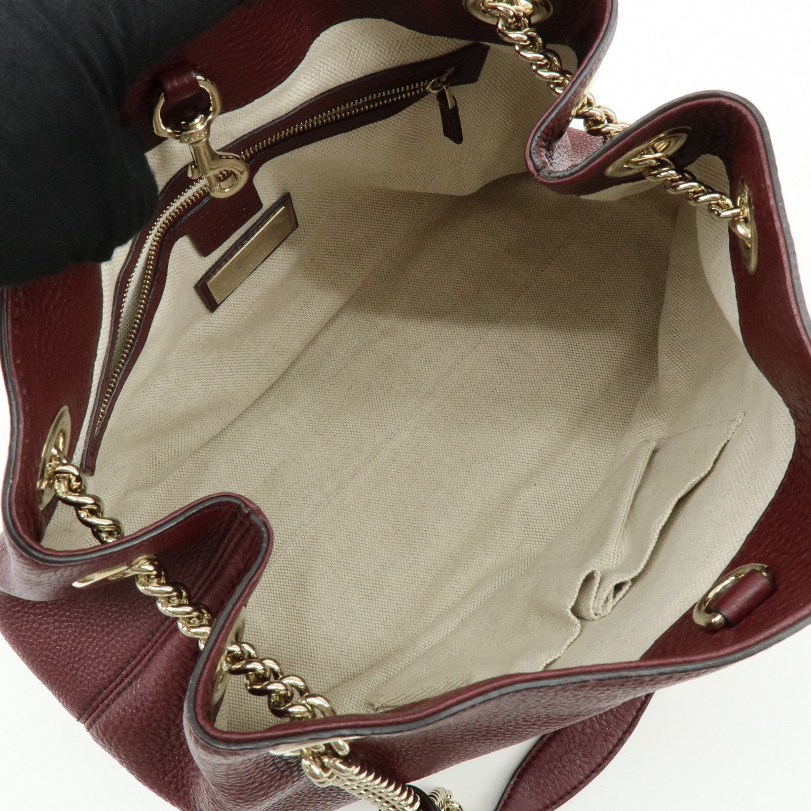 GUCCI SOHO Leather Chain Shoulder Bag Hand Bag Wine Red 308982
