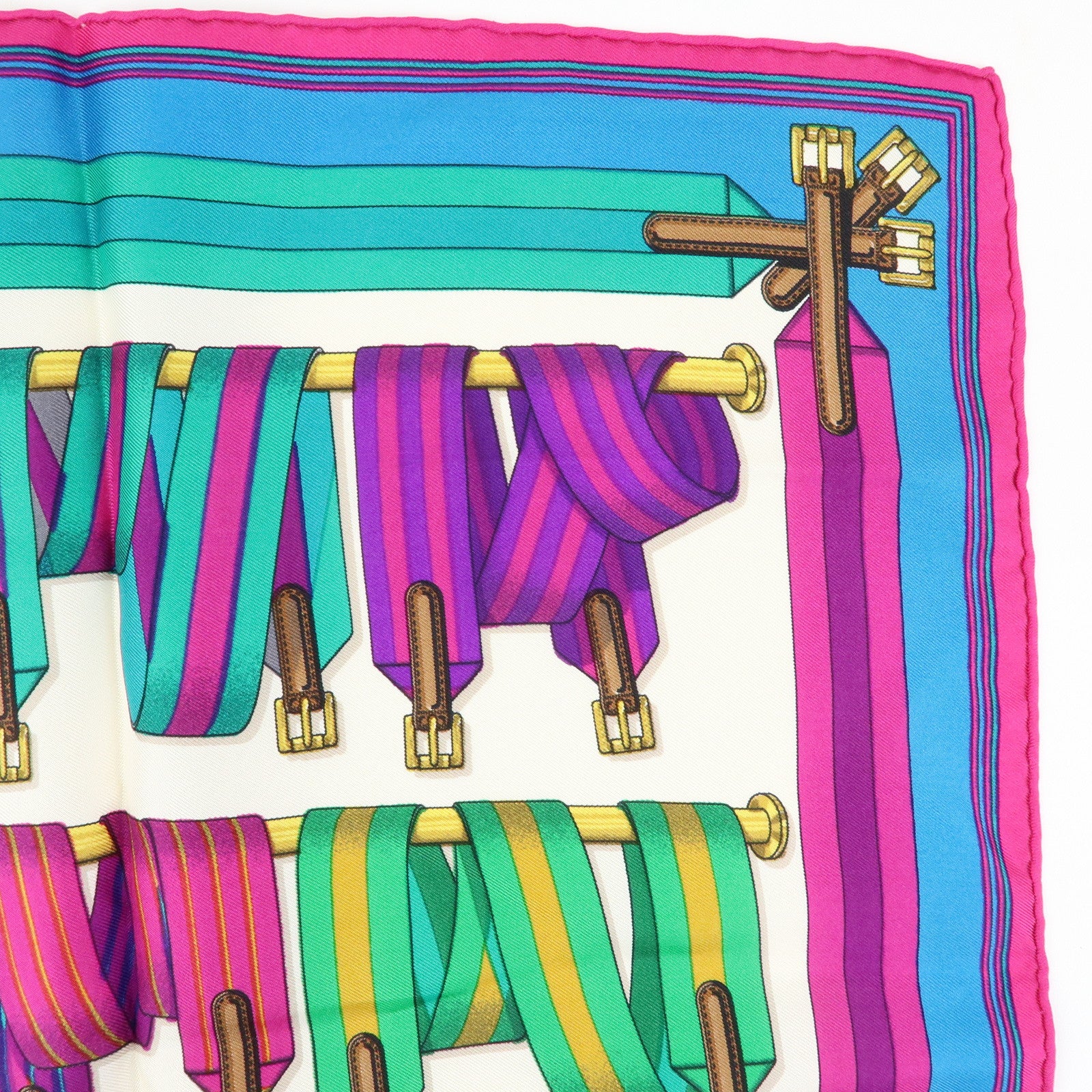 HERMES Carre 45 Set of 2 Silk 100% Scarf White Purple Orange