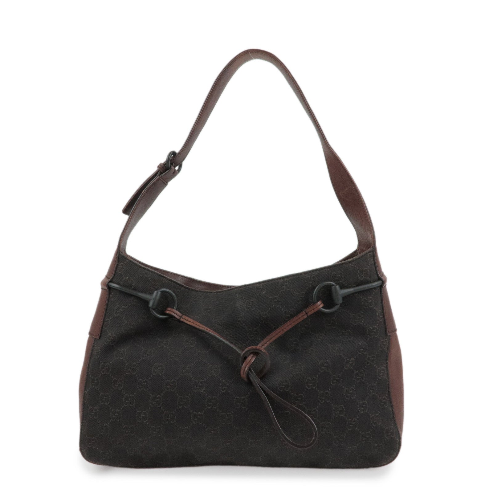 GUCCI Horsebit GG Monogram Leather Shoulder Bag Dark Brown 17325
