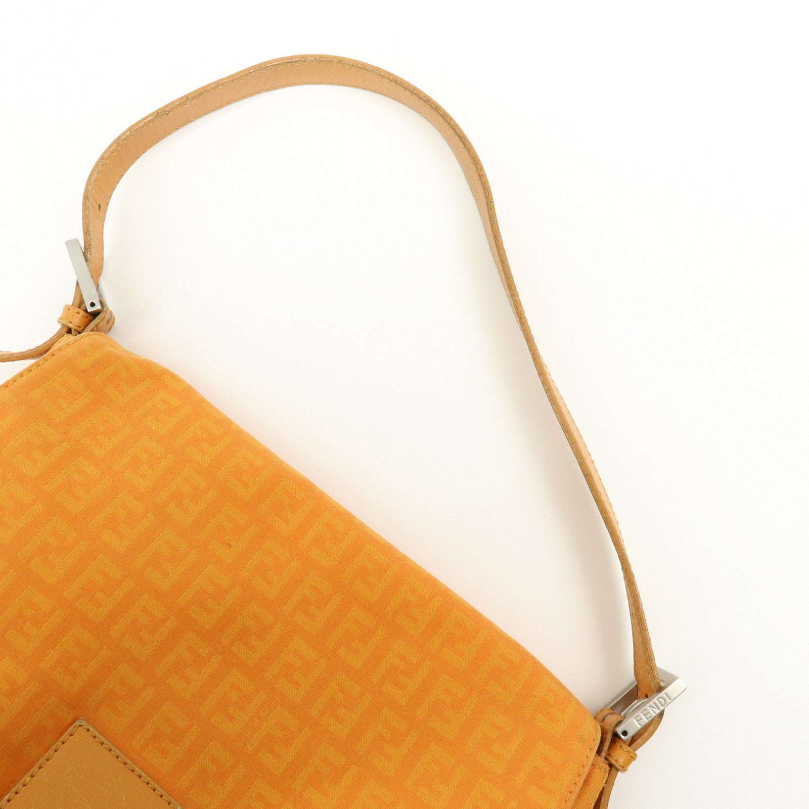 FENDI Mamma Baguette Zucchino Canvas Leather Shoulder Bag 8BR001