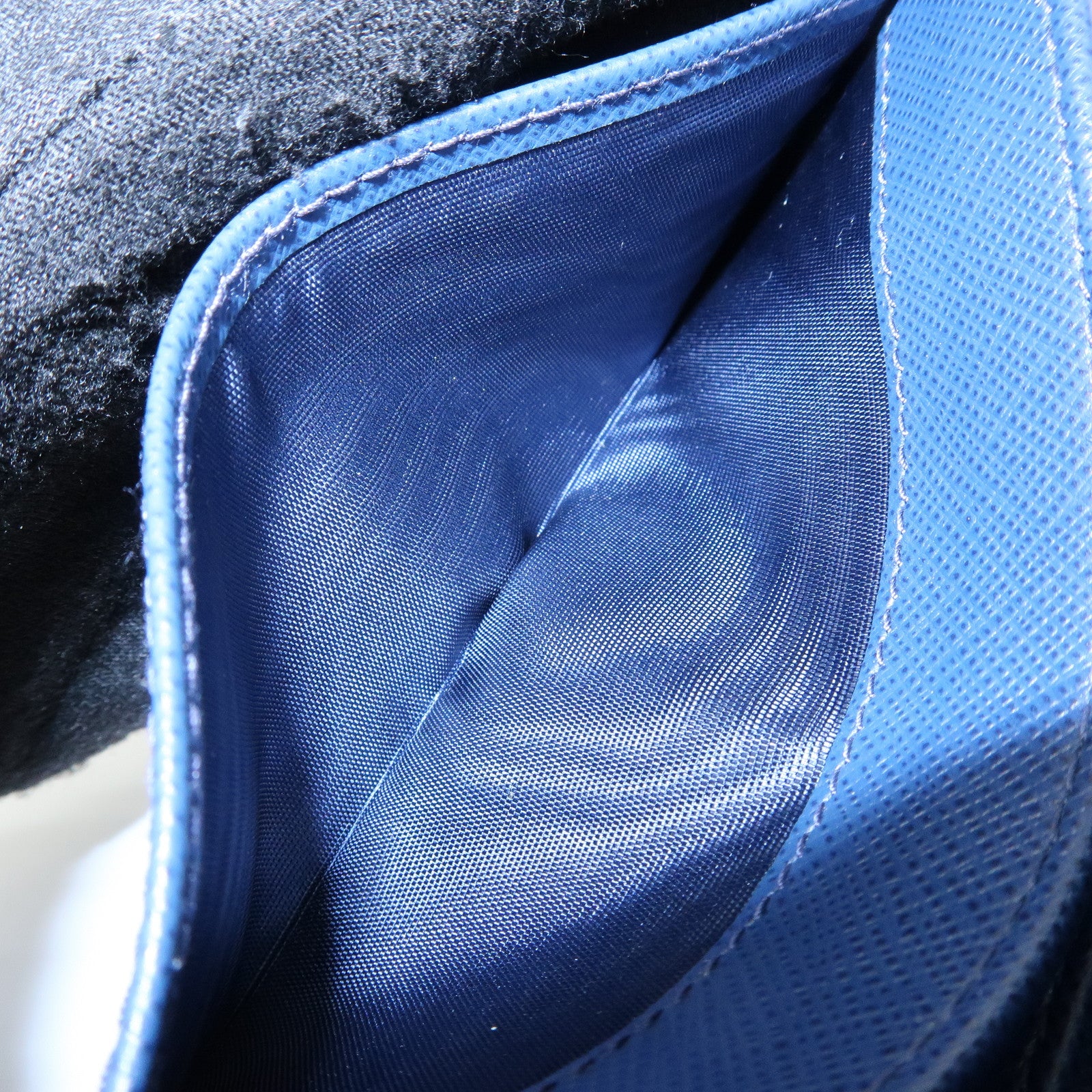 PRADA Saffiano Leather Compact Wallet Card Case Blue 1MC015