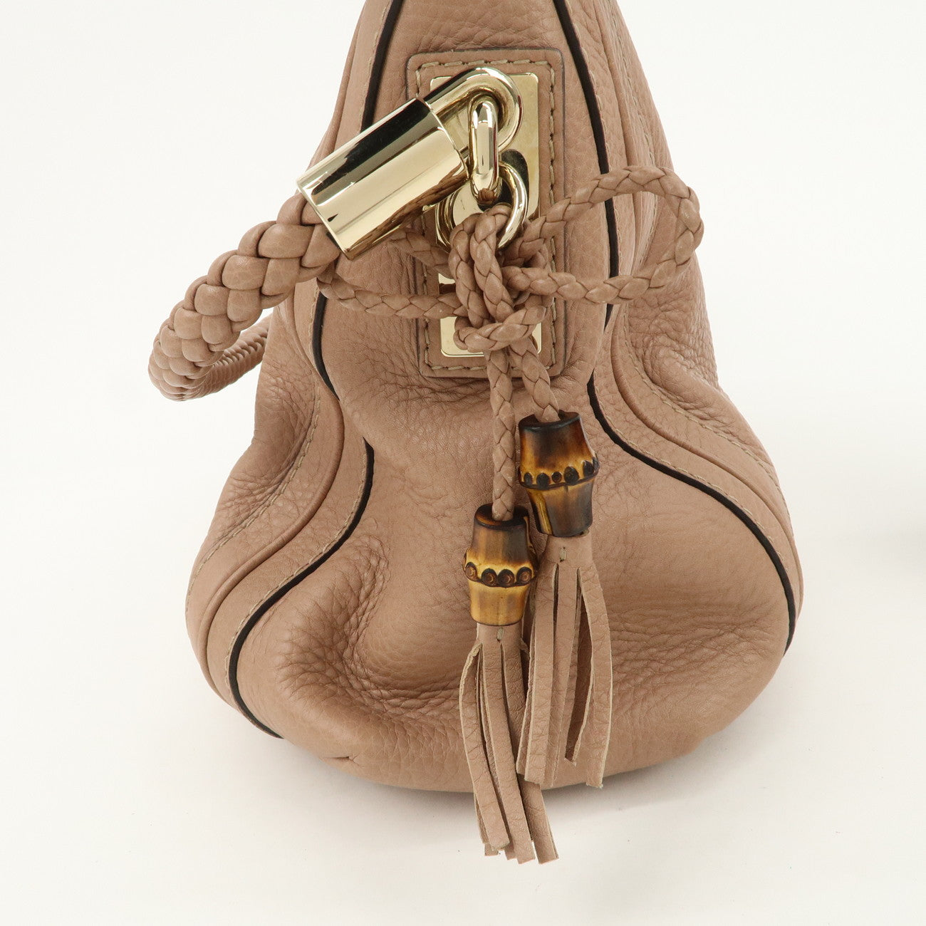 GUCCI Bamboo Leather Shoulder Bag Hand Bag Pink Gold 269949