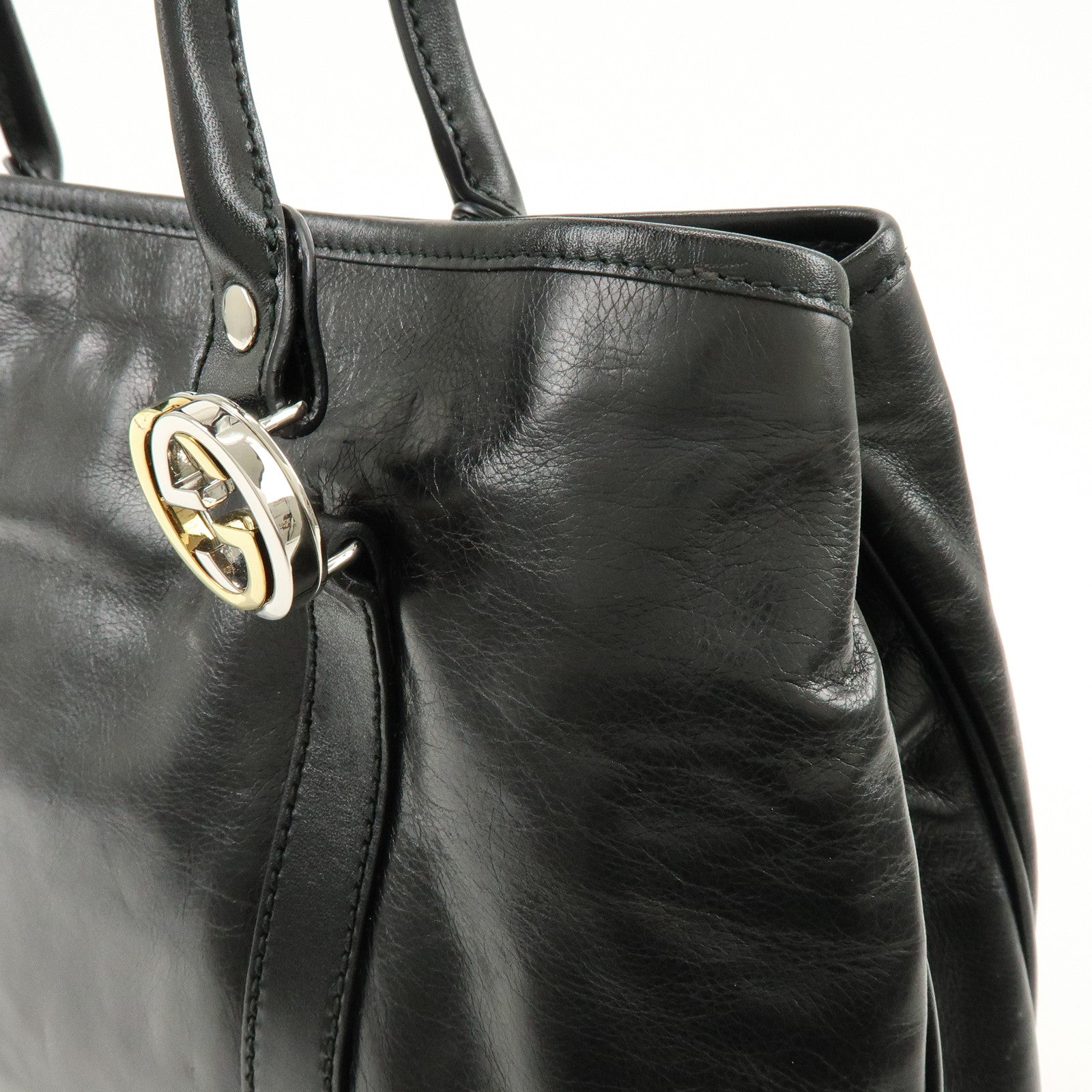 GUCCI Interlocking G Leather Tote Bag Hand Bag Black 232957