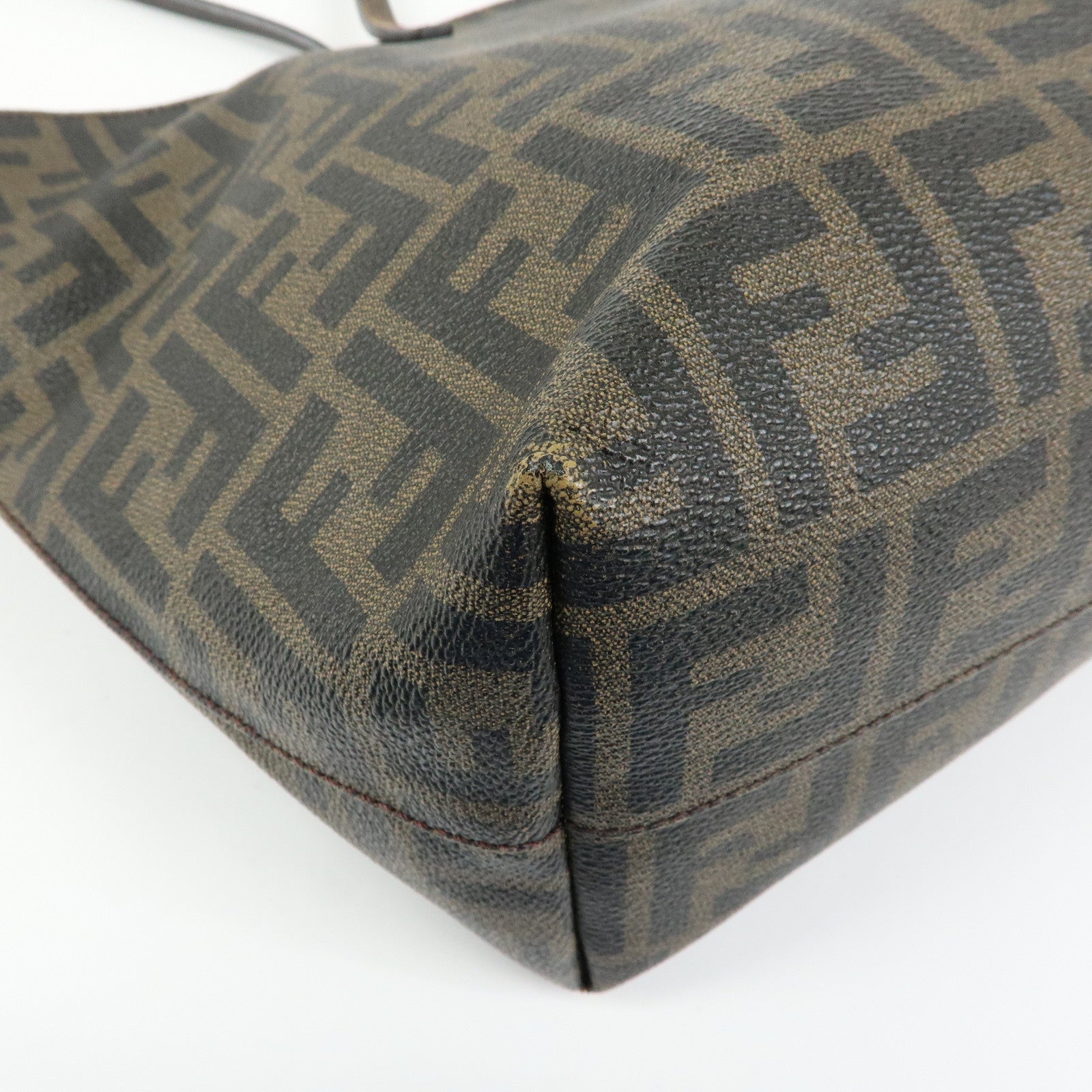 FENDI Zucca PVC Leather Tote Bag Shoulder Bag Brown Black 8BH198