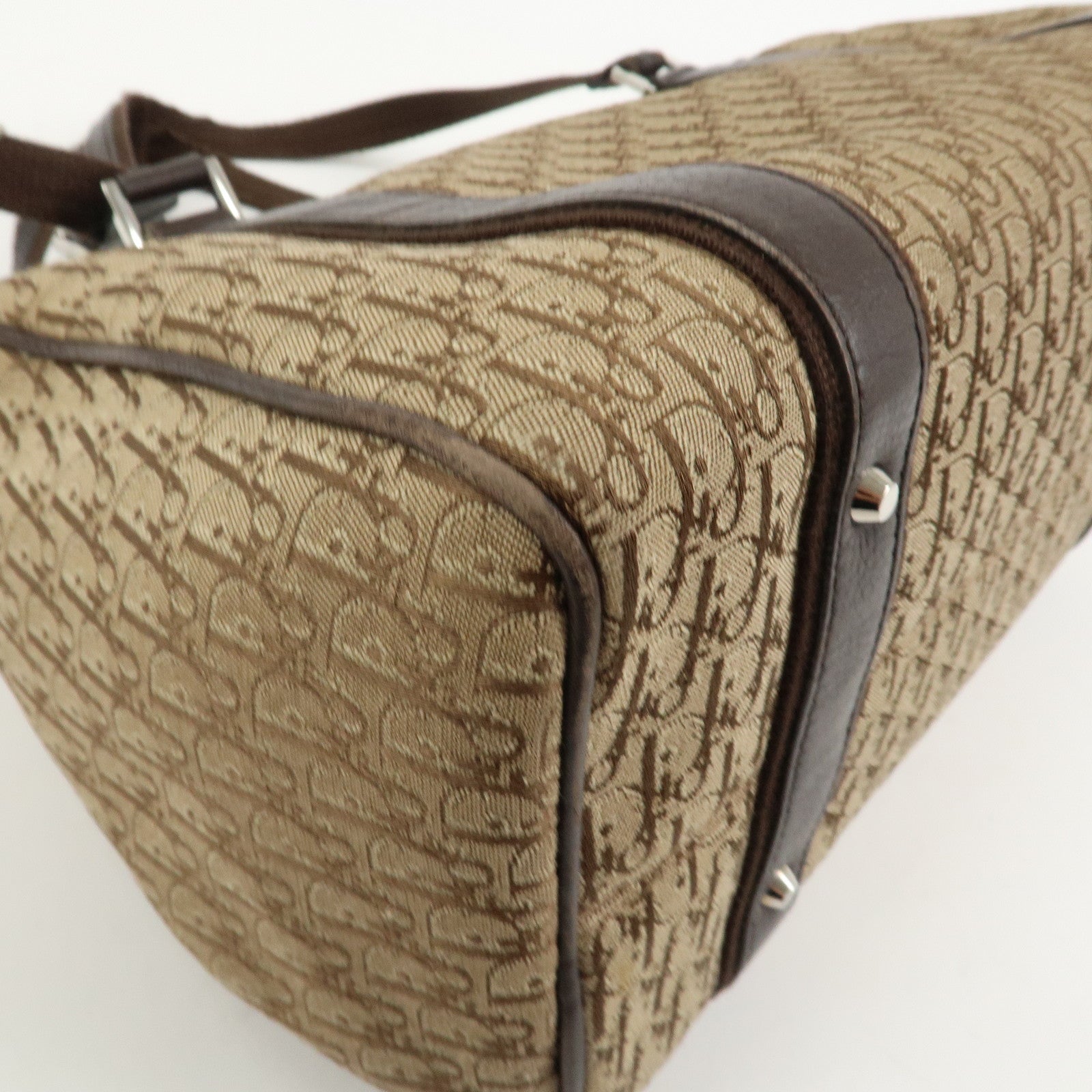 Christian Dior Trotter Street Chic Canvas Leather Boston Bag Beige