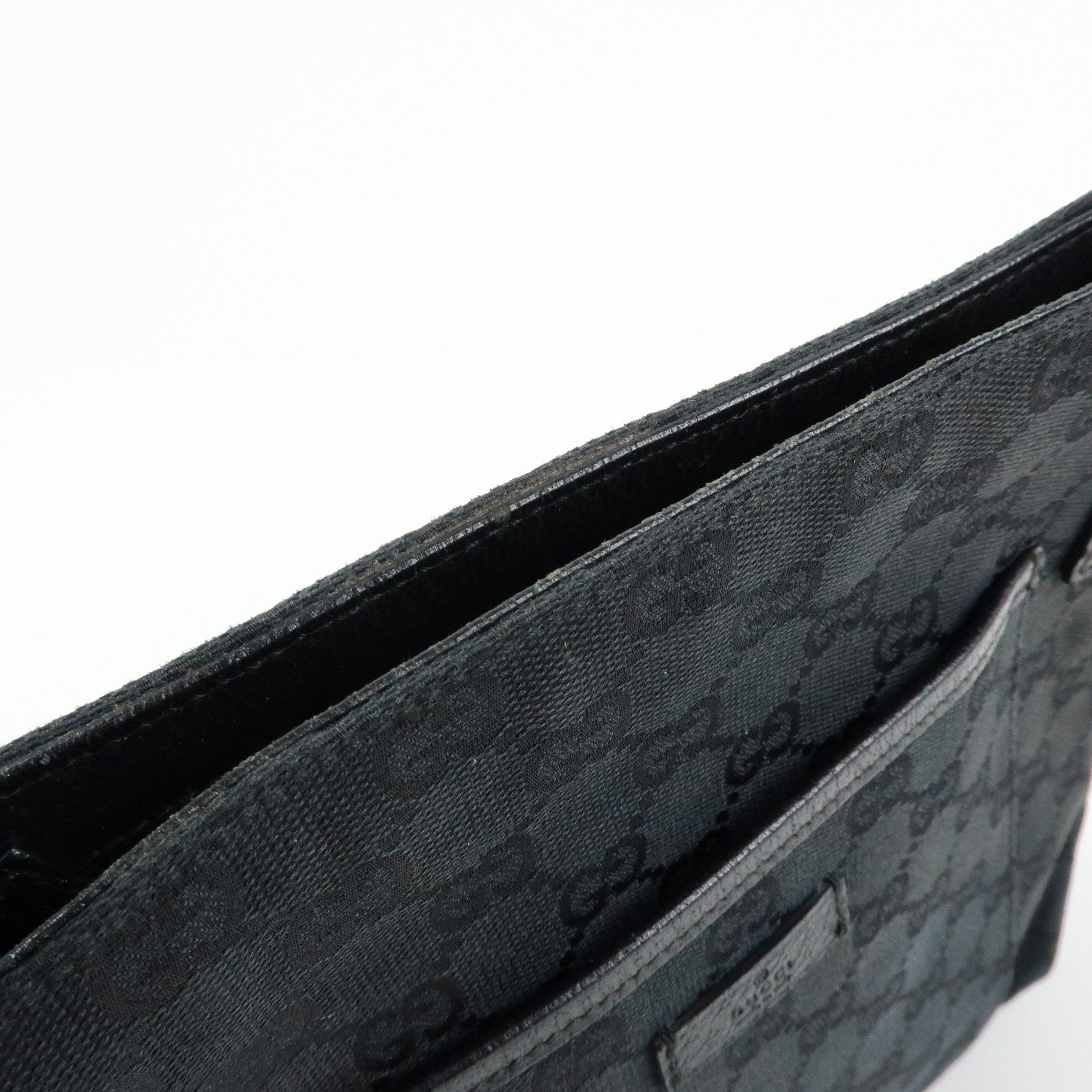 GUCCI GG Canvas Leather Shoulder Crossbody Bag Black 122793