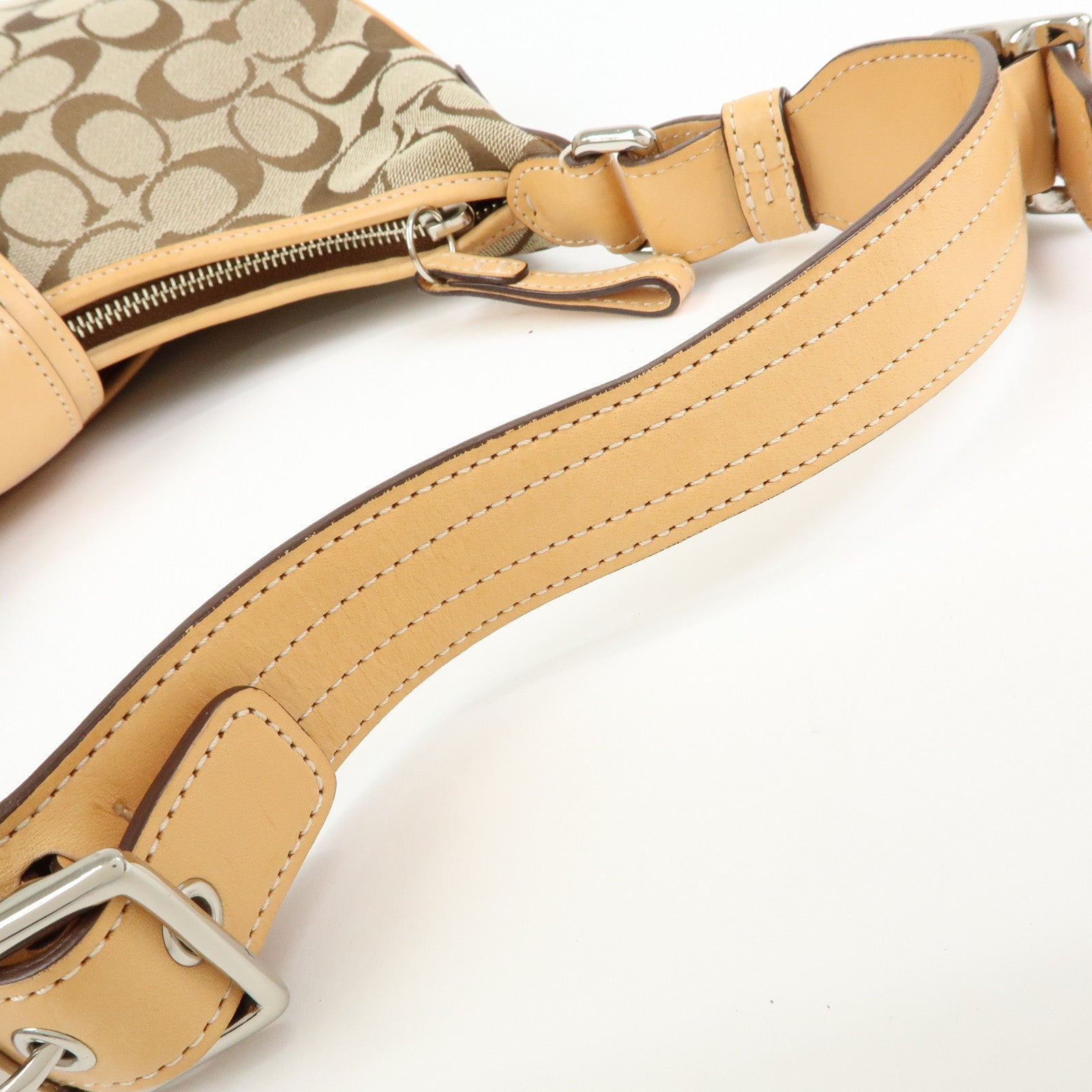 COACH Signature Canvas Leather Shoulder Bag Hand Bag Beige