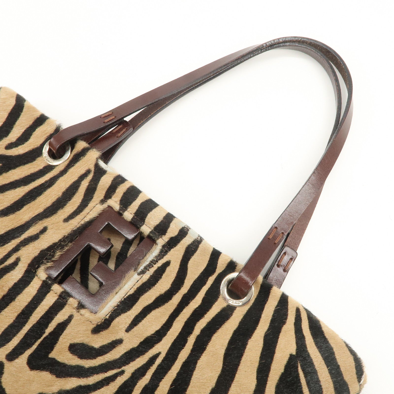 FENDI Unborn Calf Leather Tote Bag Hand Bag Brown 83158780992