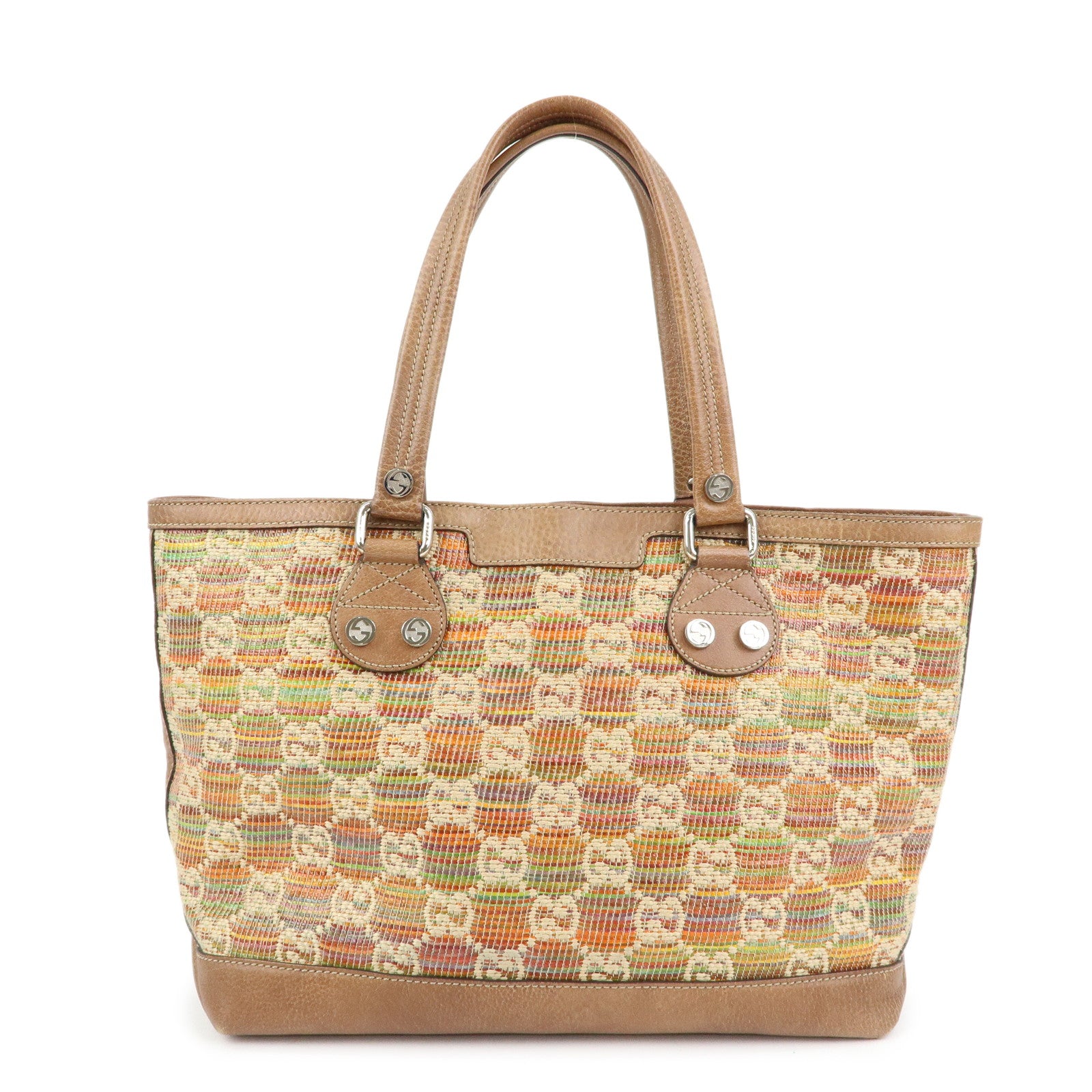 GUCCI Paglia GG Interlocking G Straw Leather Tote Bag Brown 232973