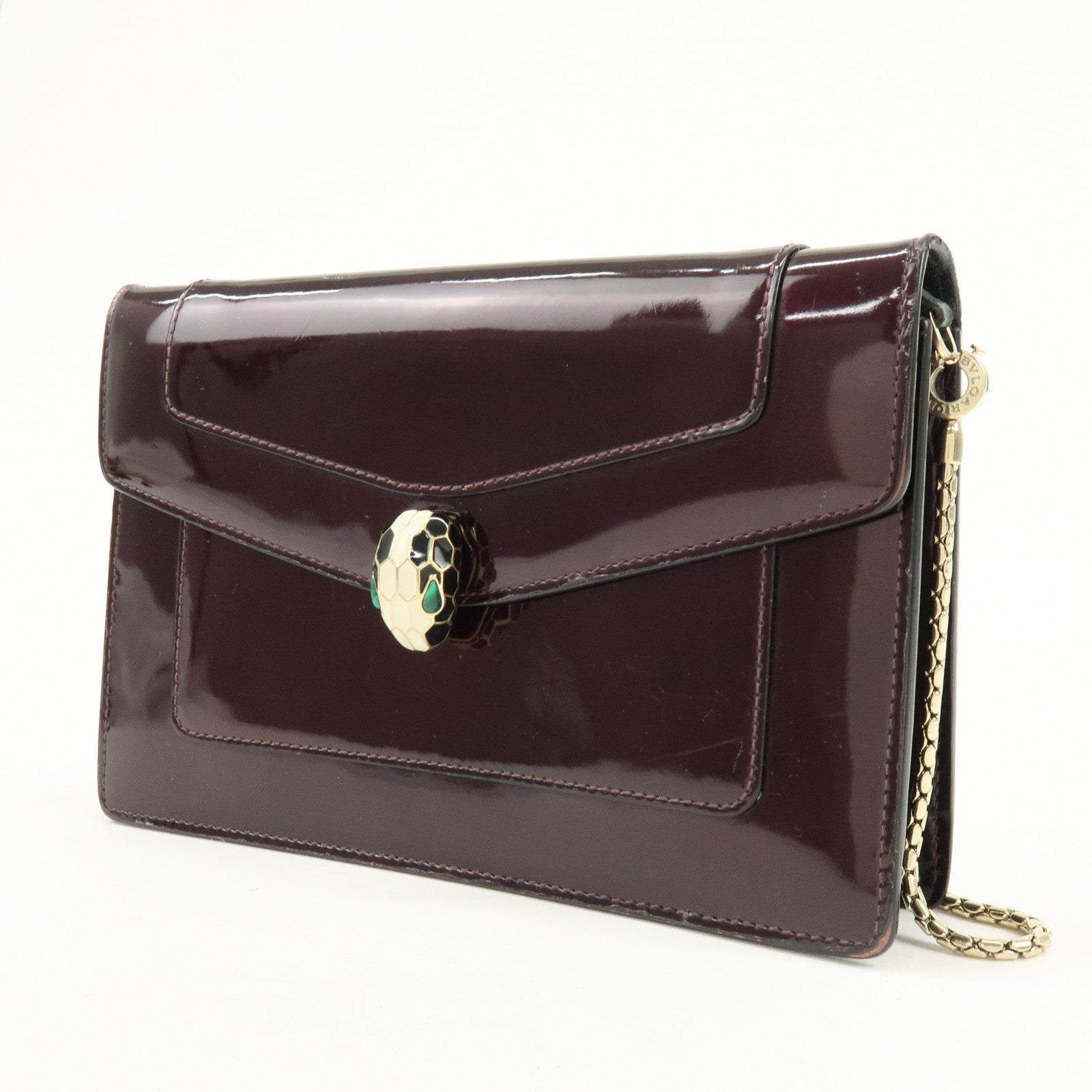 BVLGARI Serpenti Forever Patent Leather Chain Wallet Purple