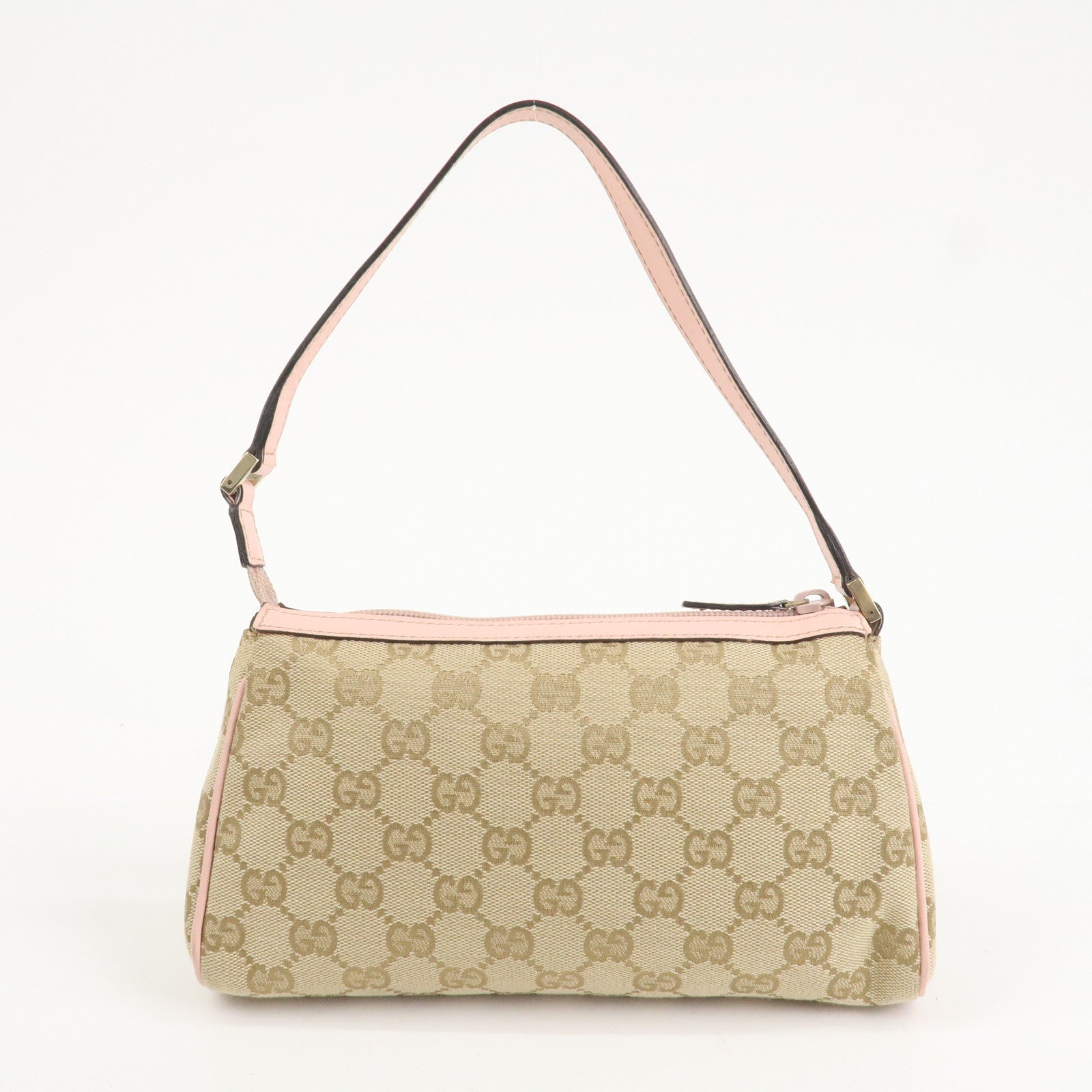 GUCCI Abbey GG Canvas Leather Hand Bag Pouch Pink Beige 145750 Used