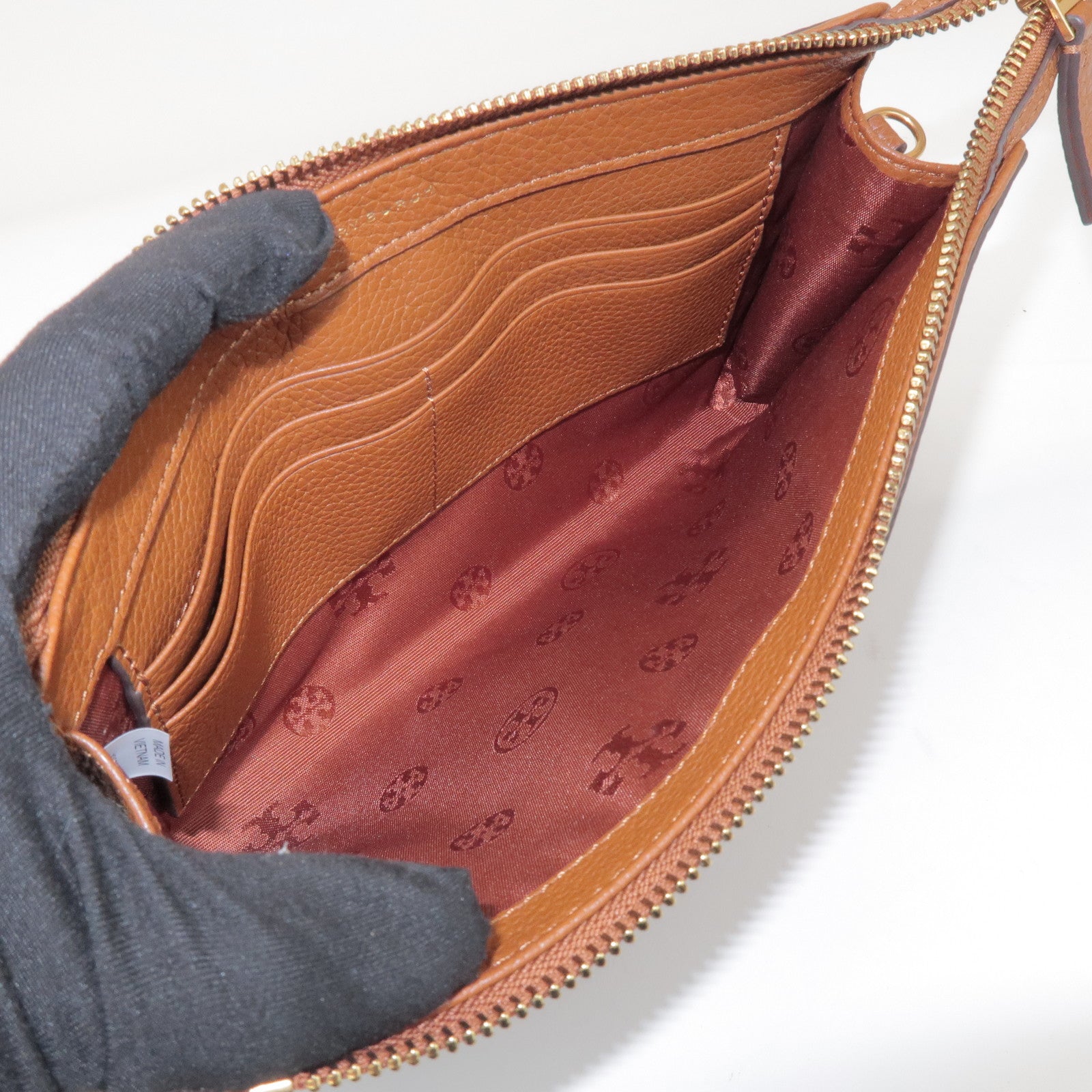 TORY BURCH Double T Leather Shoulder Bag Crossbody Bag Brown