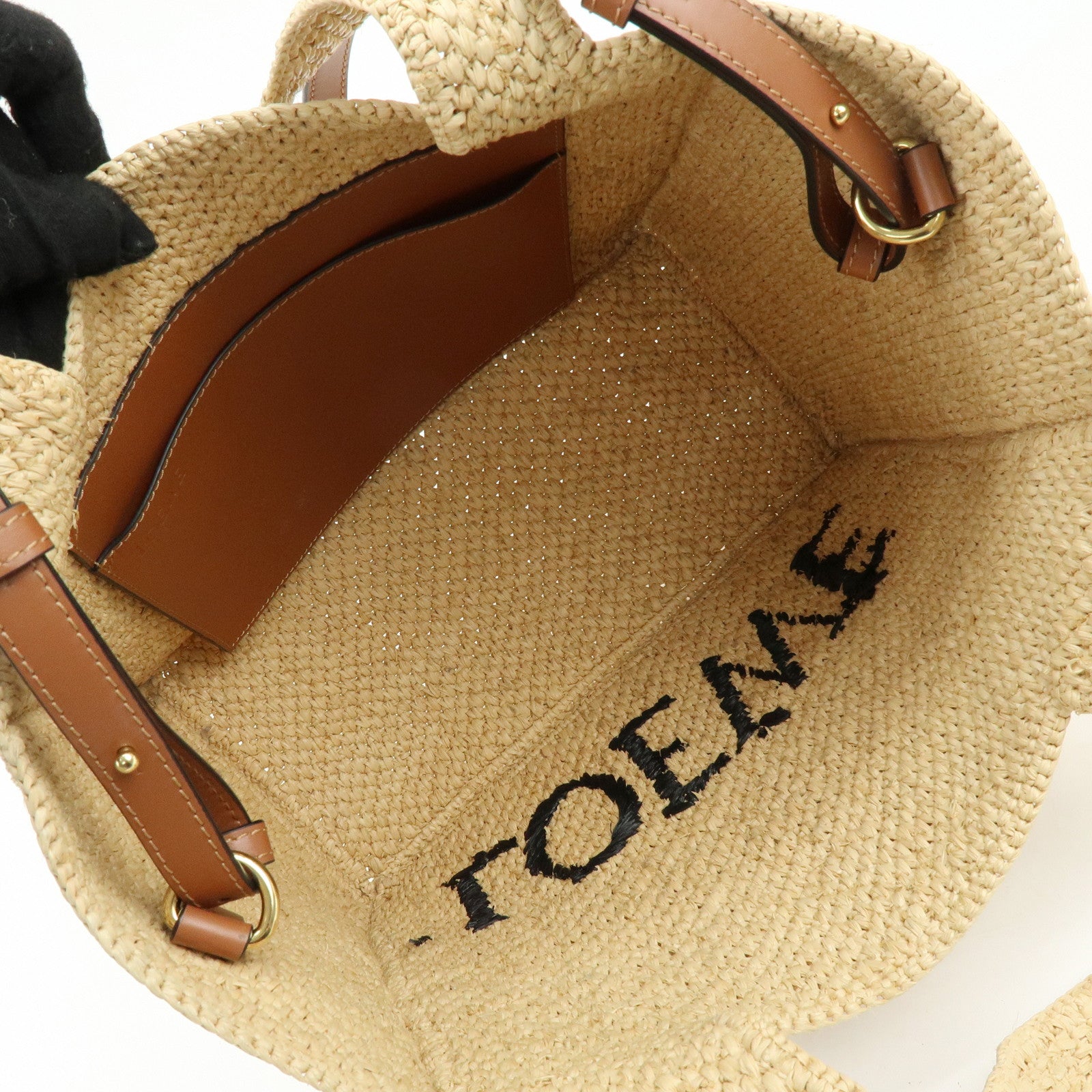 LOEWE Font Tote Raffia Leather 2Way Bag Tote Bag Shoulder Bag Beige