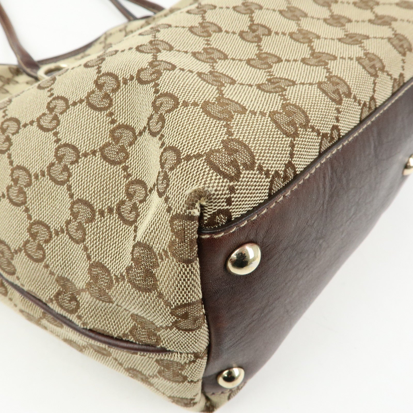 GUCCI Interlocking G Canvas Leather Tote Shoulder Bag Beige 169945