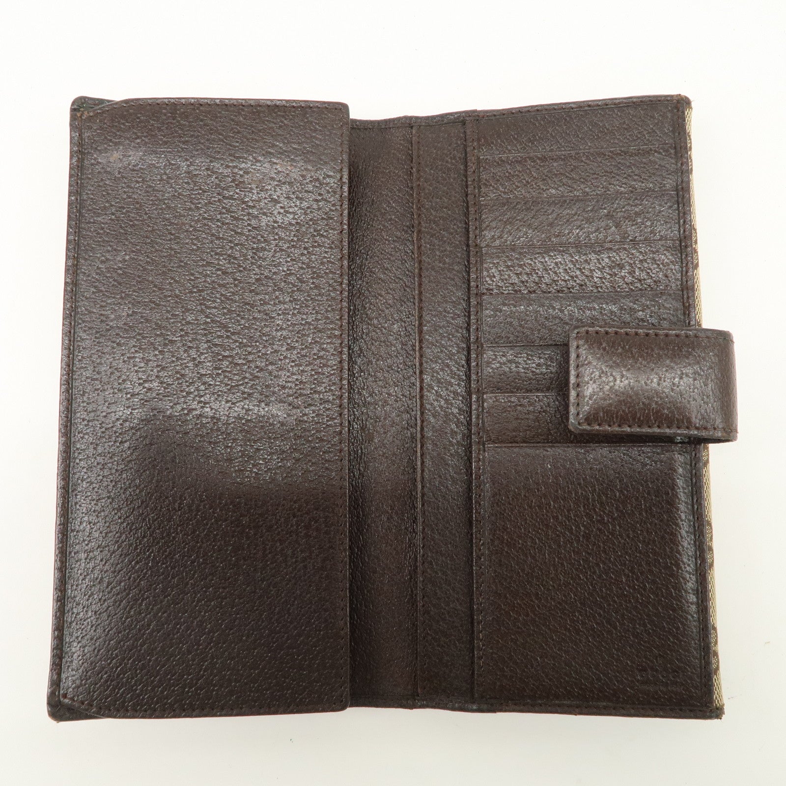 GUCCI GG Canvas Leather Bi-fold Long Wallet Dark Brown 112715 Used