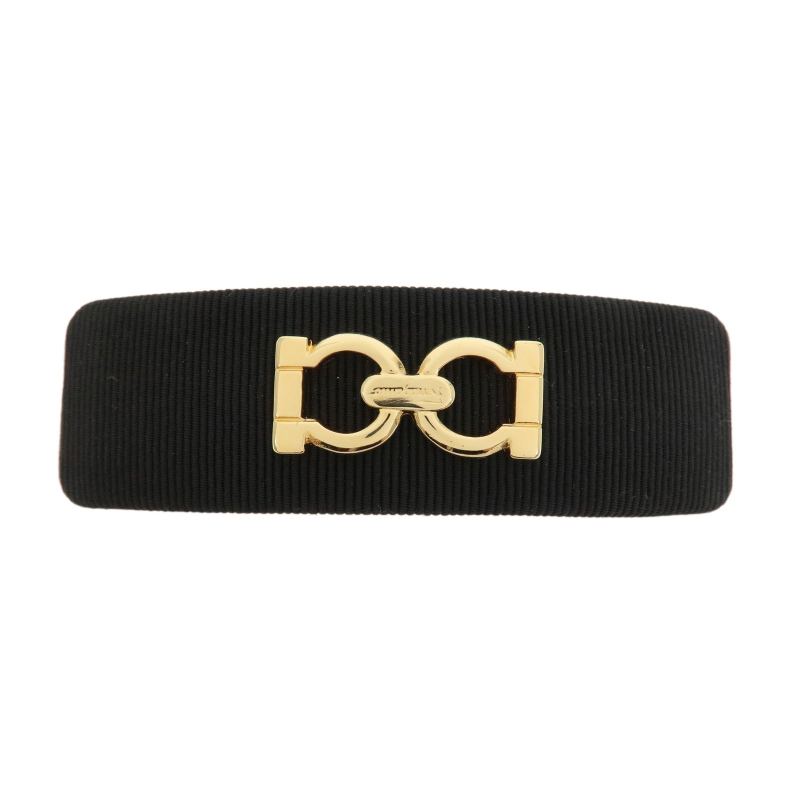 Ferragamo Gancini Logo Canvas Barrette Hair Clip Black Gold