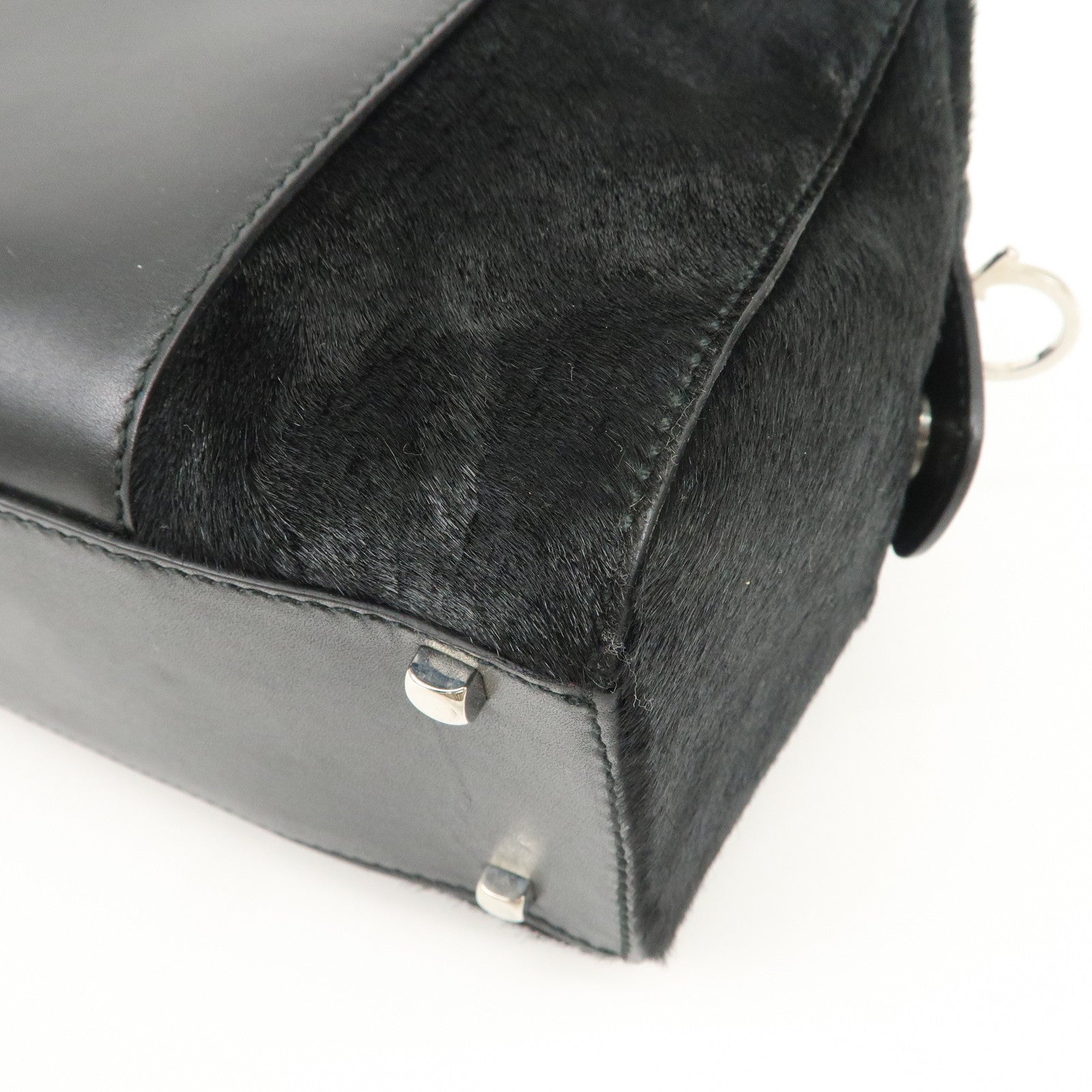 Ferragamo Gancini Leather Unborn Calf Hand Bag Black Used