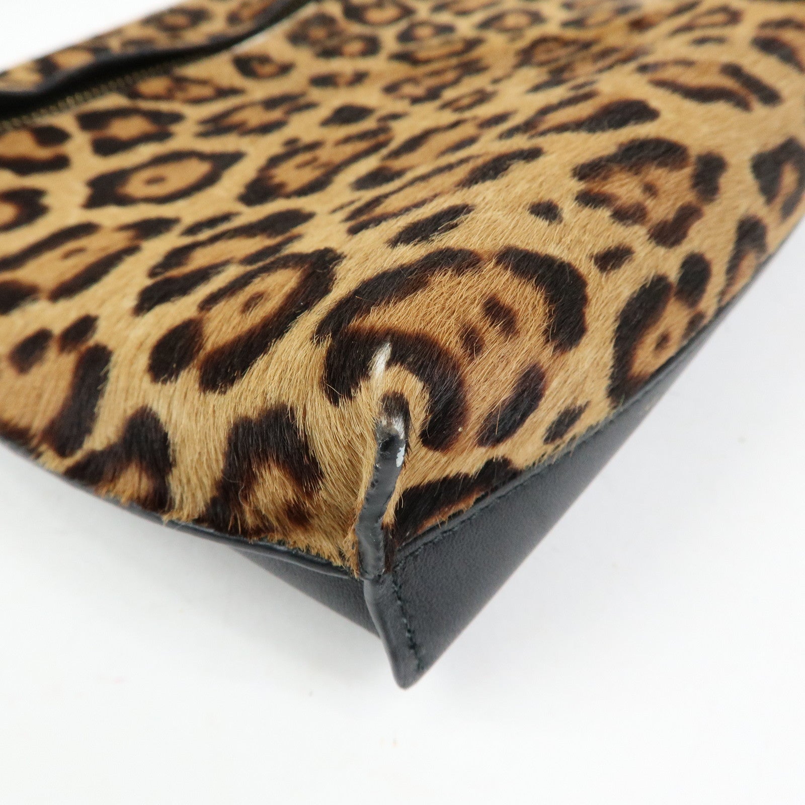LOEWE Unborn Calf Leather Shoulder Bag Leopard Brown Black