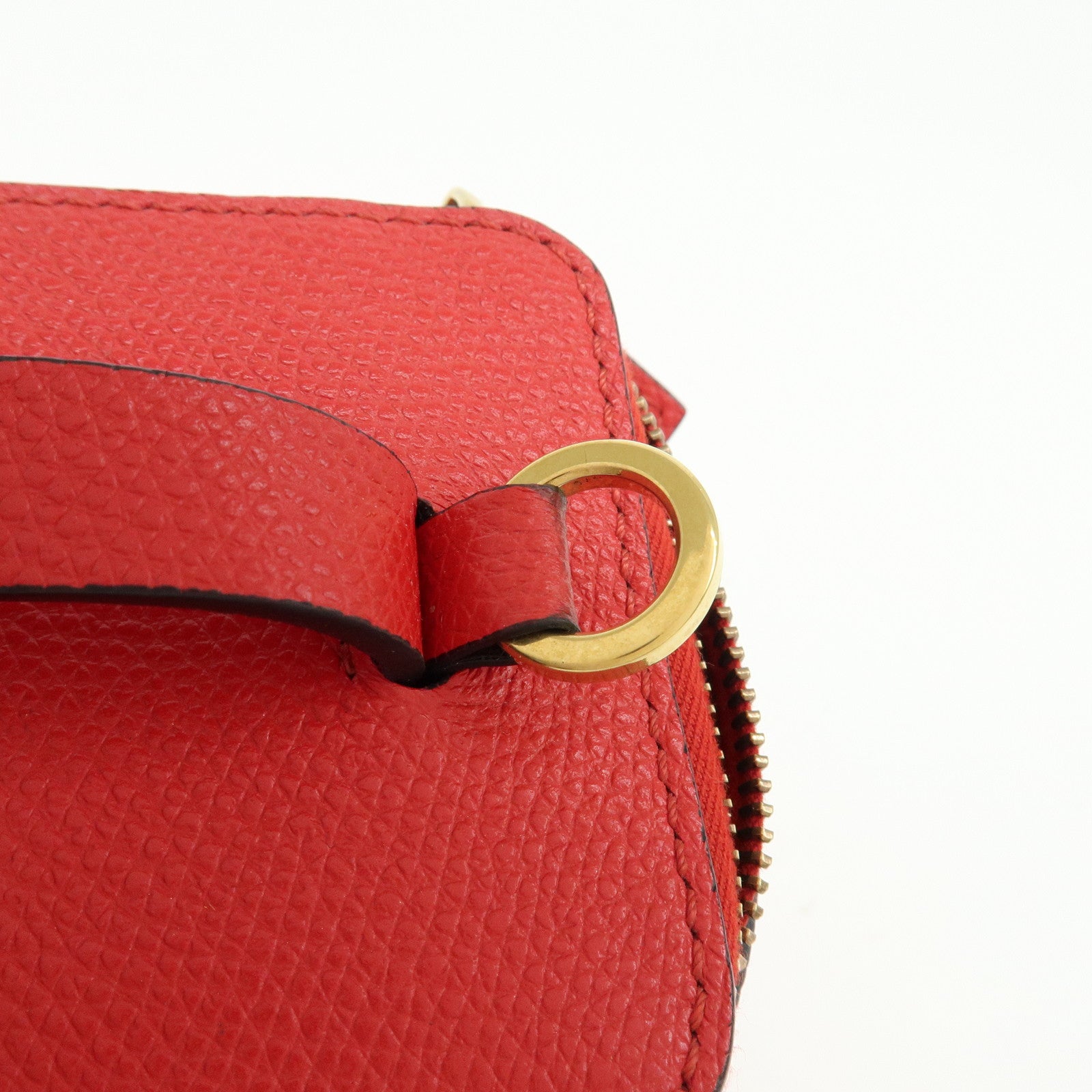 VALENTINO V Logo Leather 2Way Mini Hand Bag Chain Vanity Bag Red