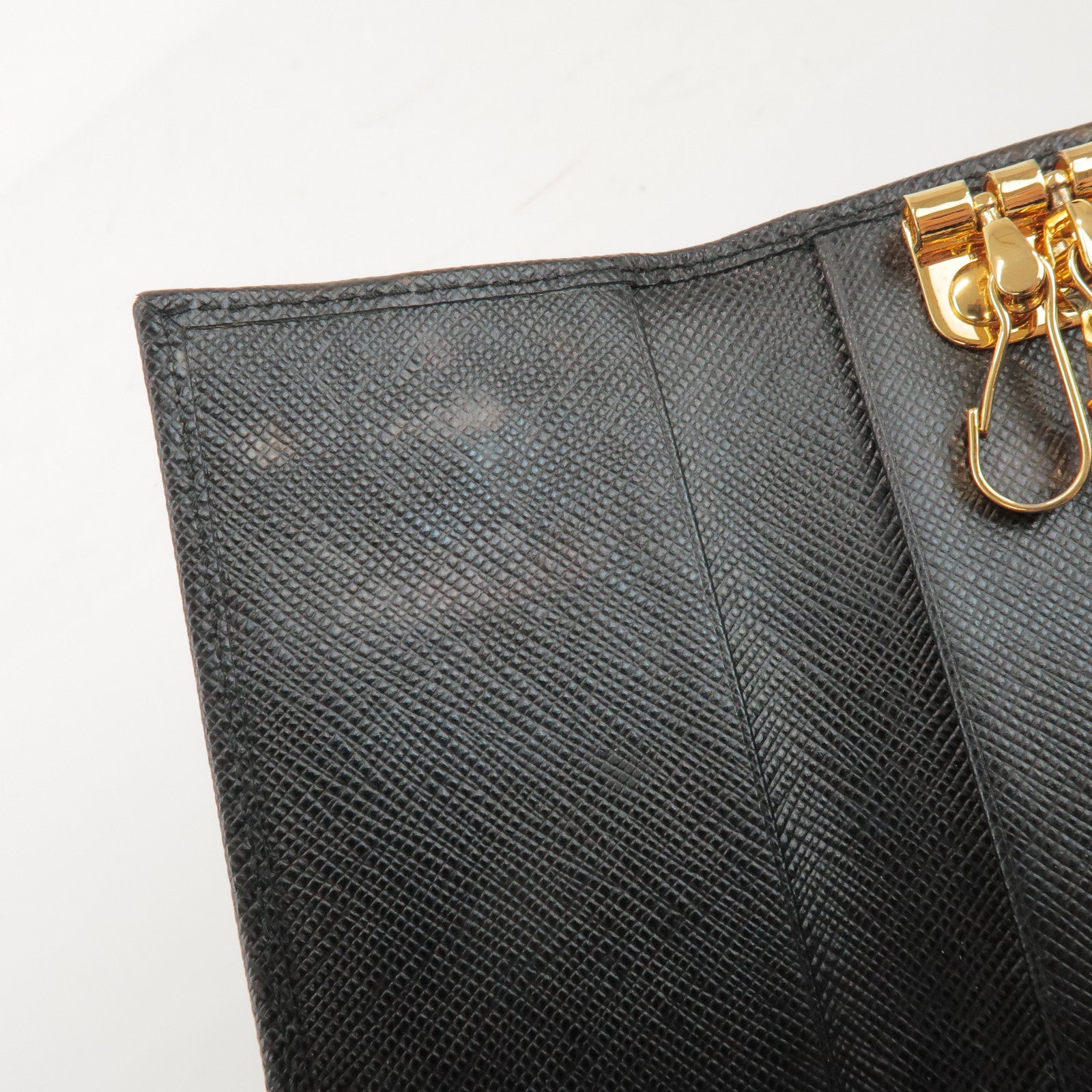 PRADA Saffiano Leather 4 Rings Key Case Key Holder Black 1PG004