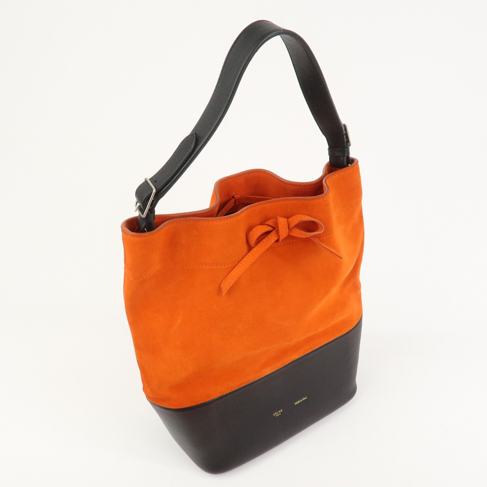 CELINE Suede Calf Leather Shoulder Bag Hand Bag Orange Black
