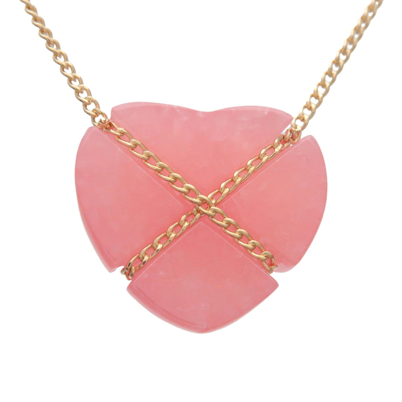 Tiffany & Co Chain Cross Heart Necklace K18 750YG Rhodochrosite