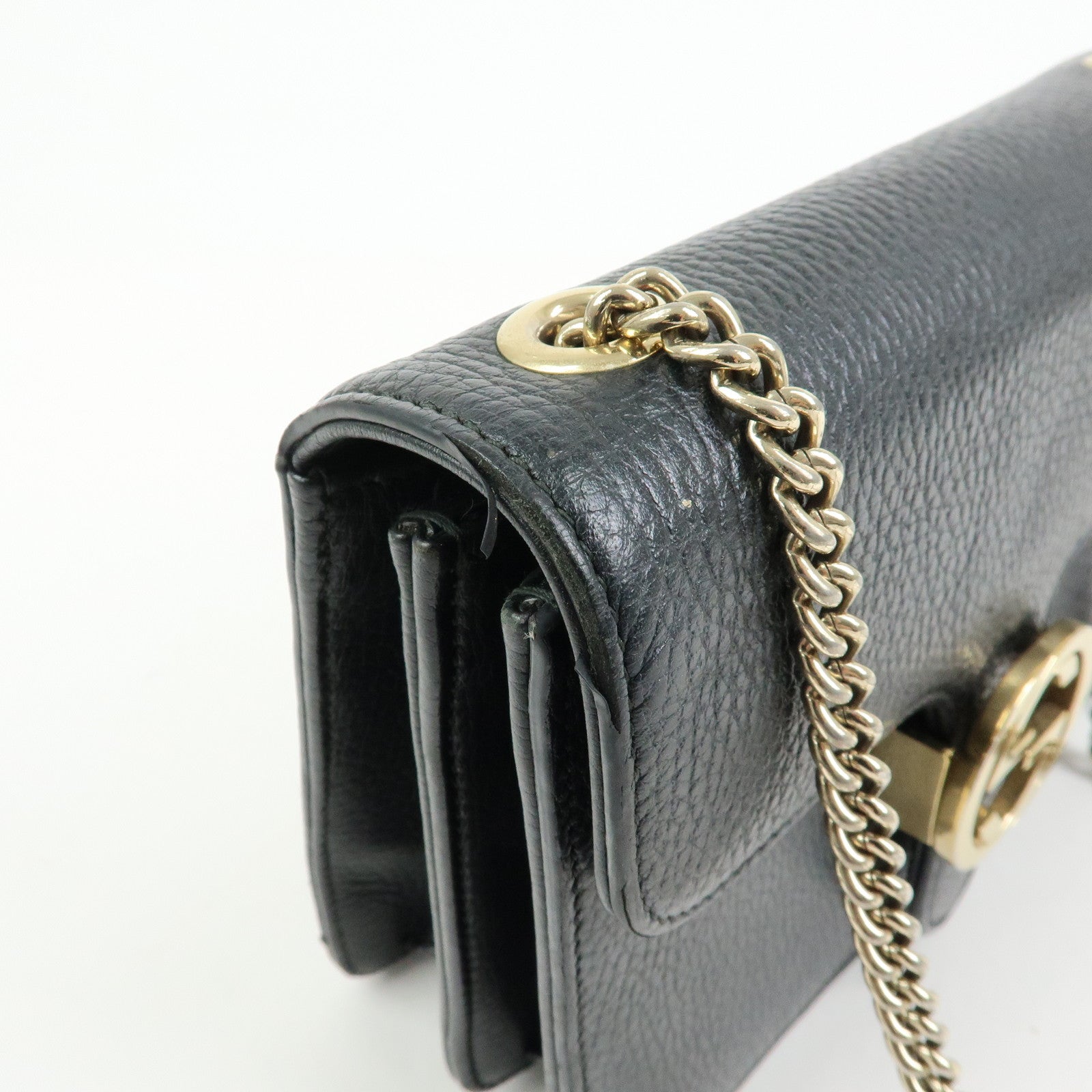 GUCCI Interlocking G Leather Chain Shoulder Bag Black 510304