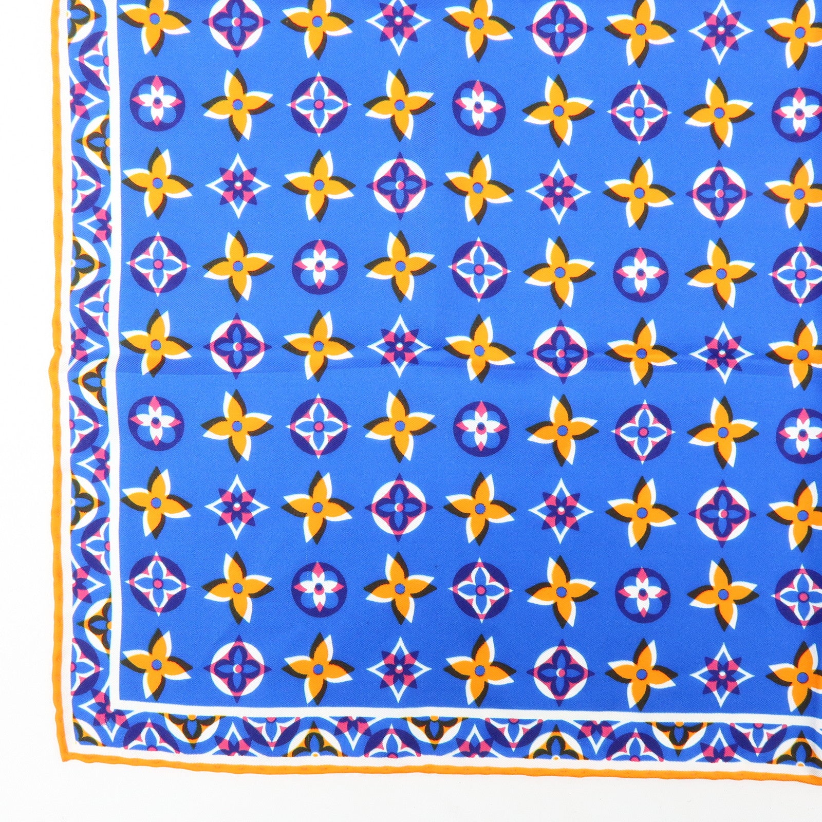 Louis Vuitton Monogram Silk 100% Scarf Blue Orange M73843