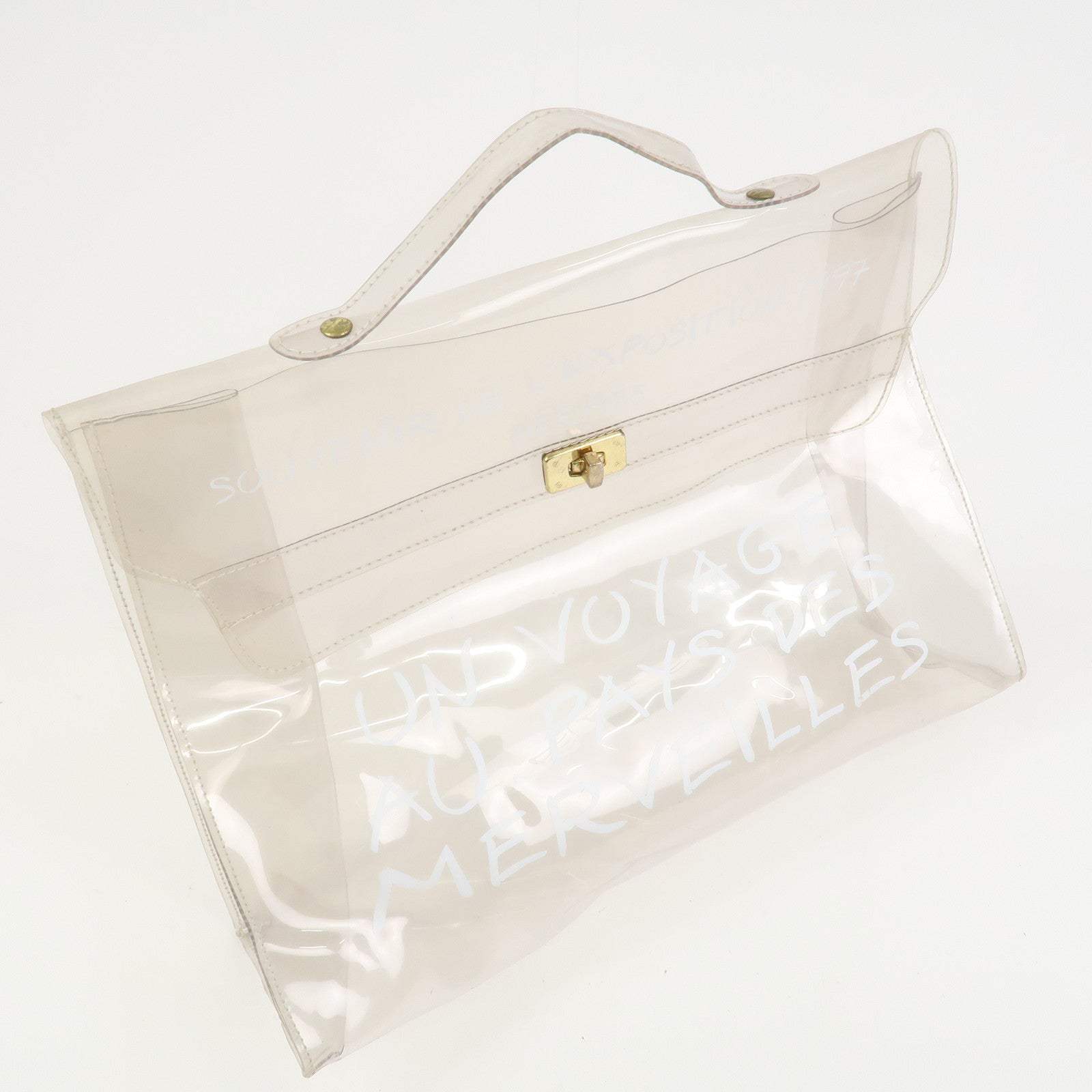 HERMES Vinyl Kelly Hand Bag Clear White Gold