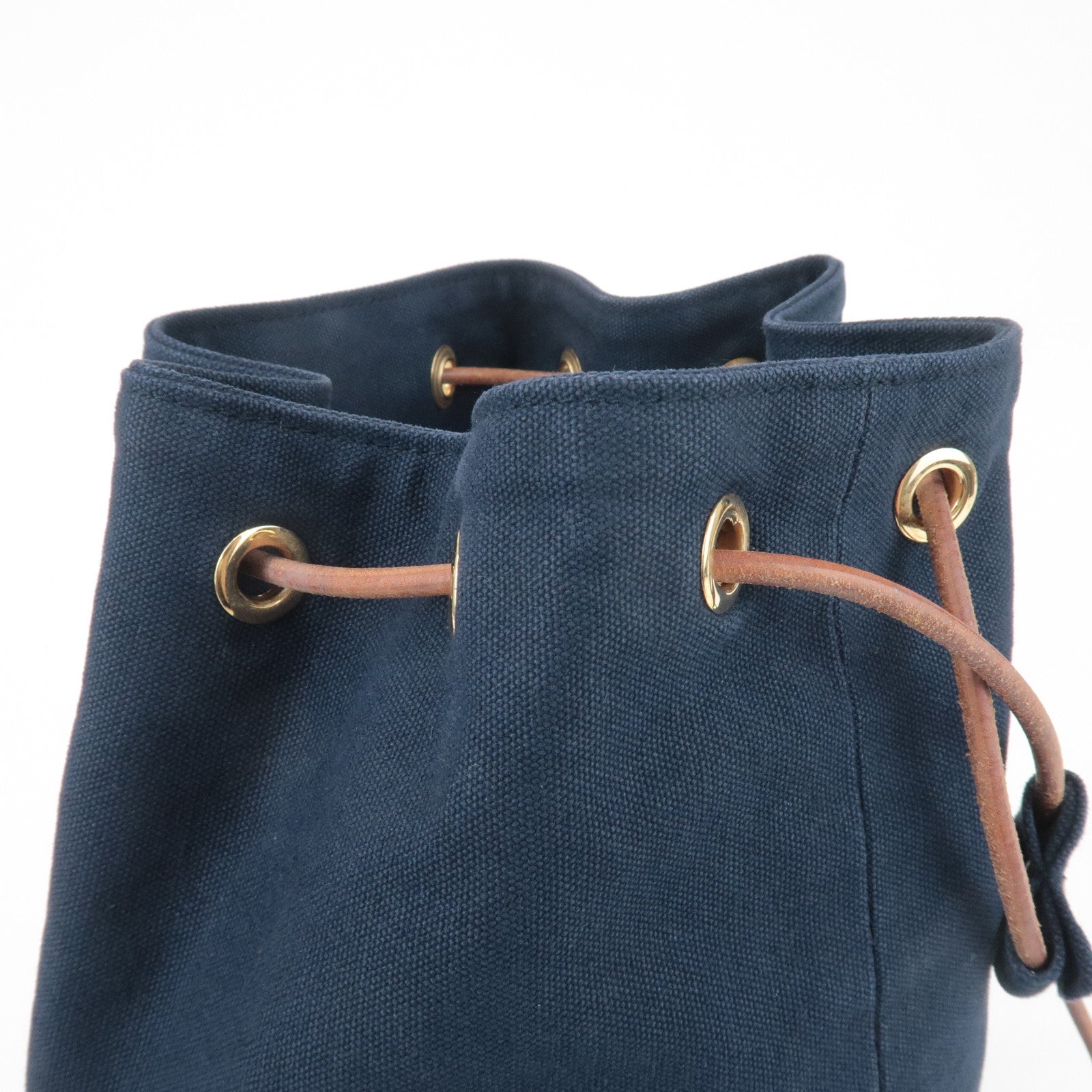 HERMES Canvas Leather Porochon Mimil PM Drawstring Shoulder Bag Used