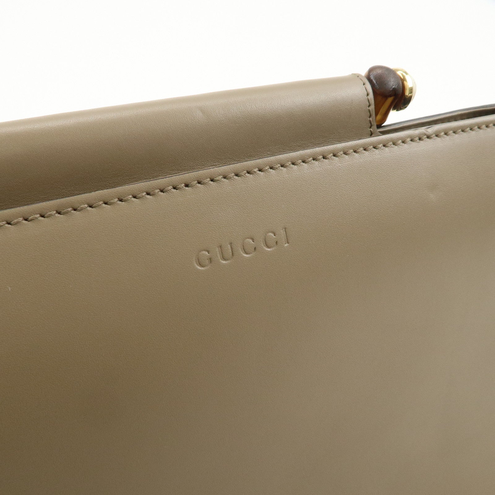 GUCCI Bamboo Nymphaea Leather 2Way Hand Shoulder Bag Gray 453764