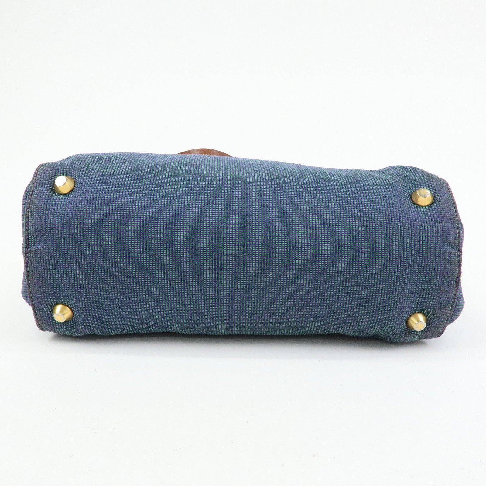 MIU MIU Logo Canvas Leather Tote Bag Shoulder Bag Blue Brown