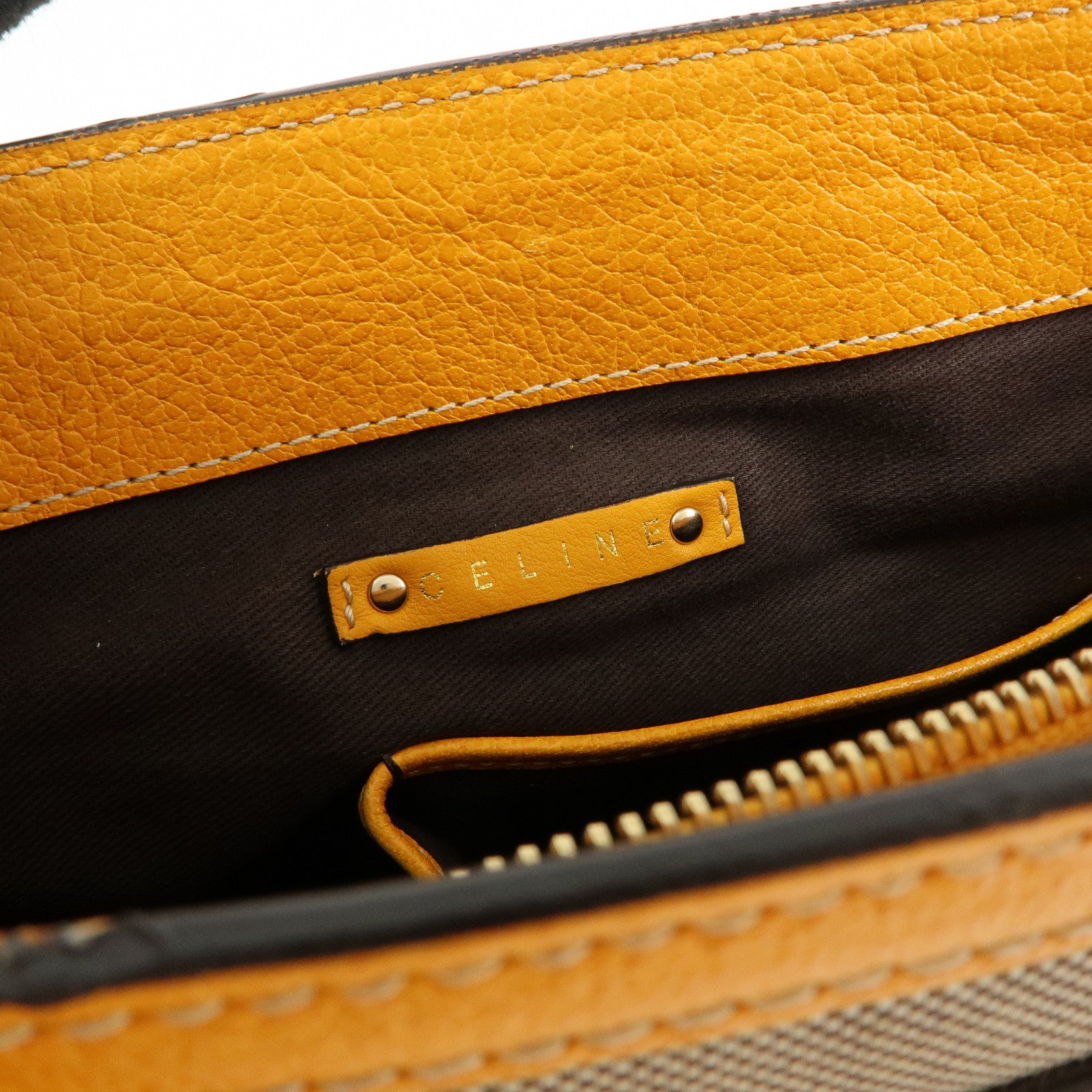 CELINE Leather Canvas Boogie Bag Hand Bag Yellow Gray