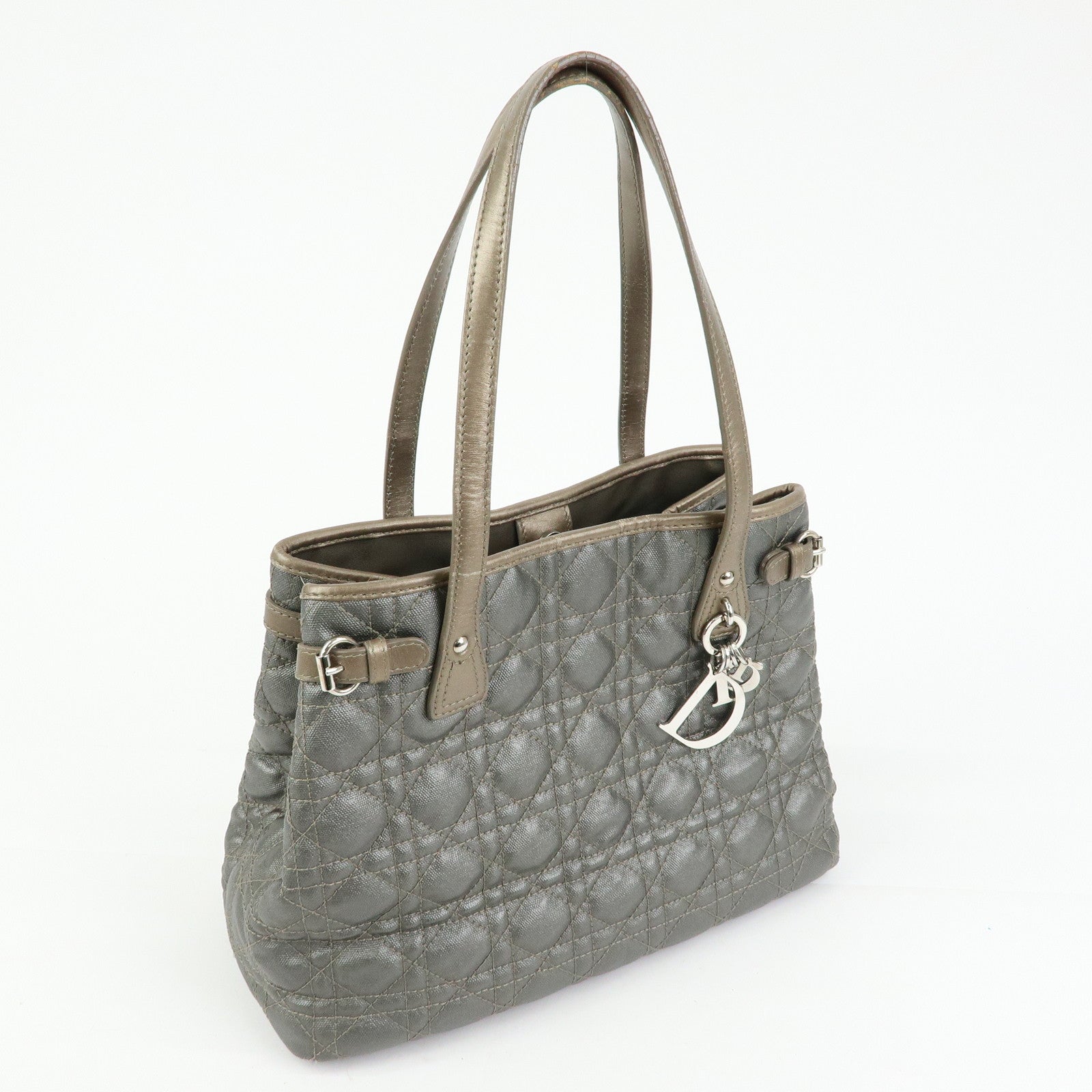 Christian Dior Panarea Cannage PVC Coated Canvas Tote Bag Gray
